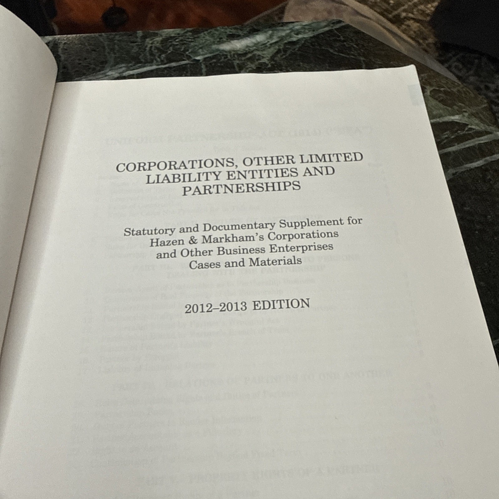 CORPORATIONS, OTHER LIMITED LIABILITY ENTITIES AND PARTNERSHIPS, HAZEN, PB, 2012