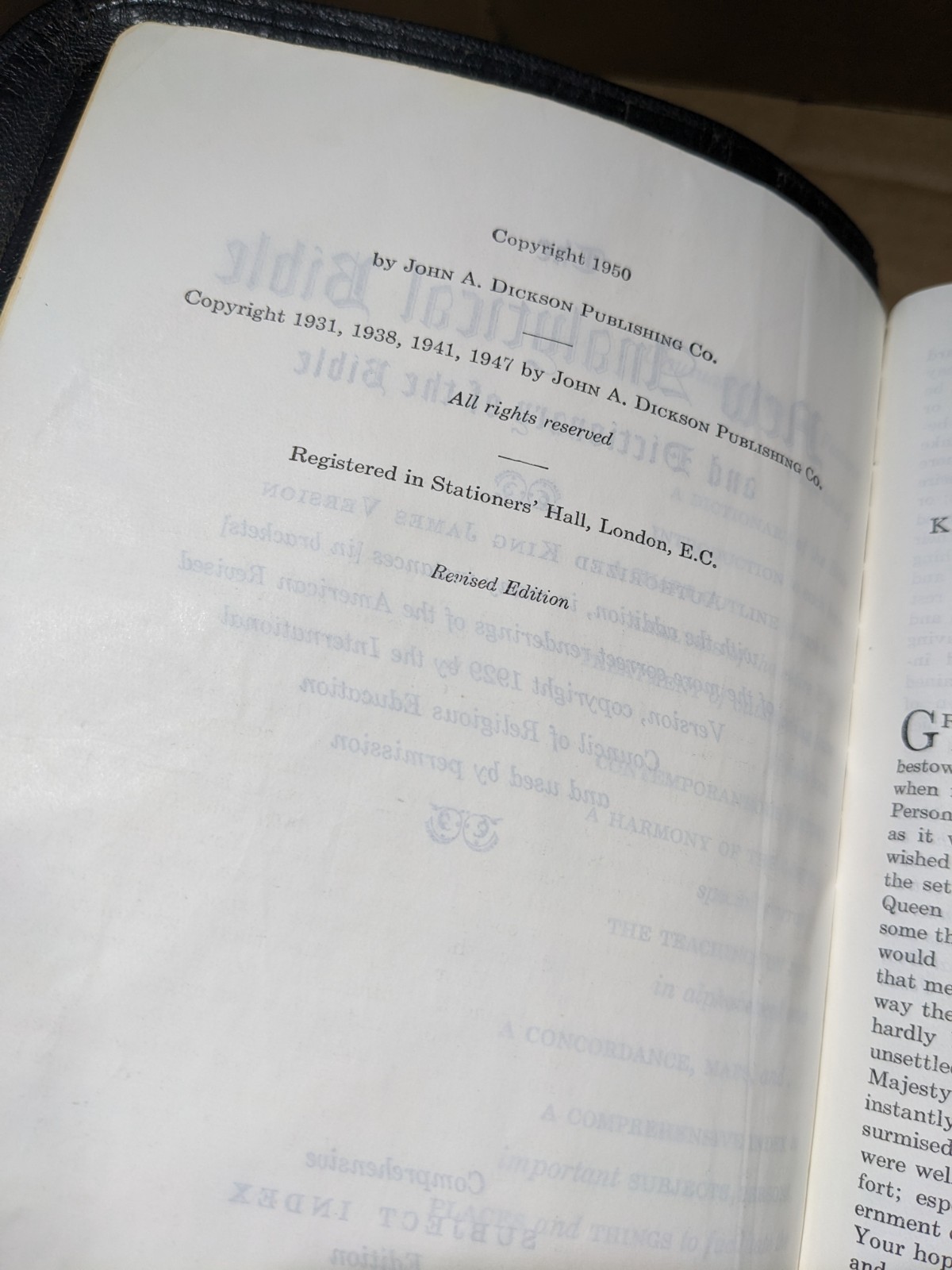 Holy Bible New Analytical Indexed Edition Dictionary Concordance Dickson 1950