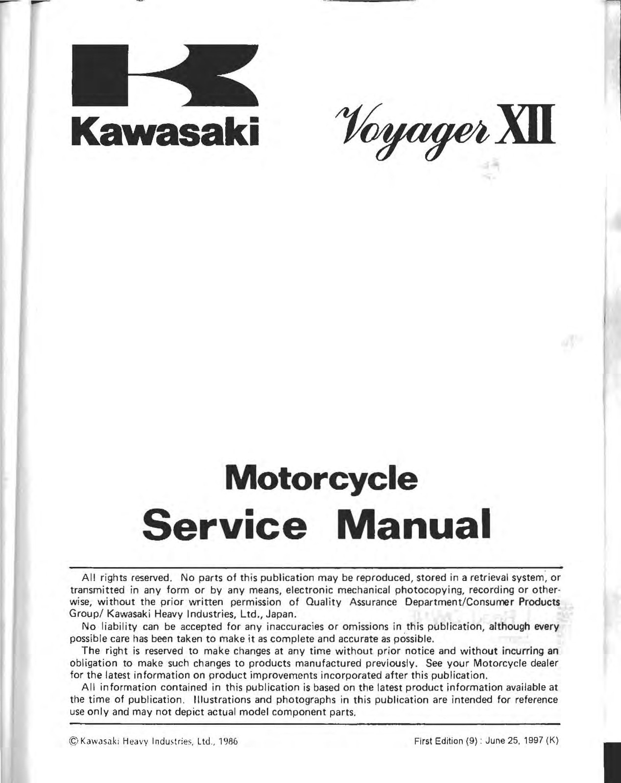 KAWASAKI ZG1200 Motorcycle Service Manual – STEEL WIRE BOUND – PROTECTIVE COVERS