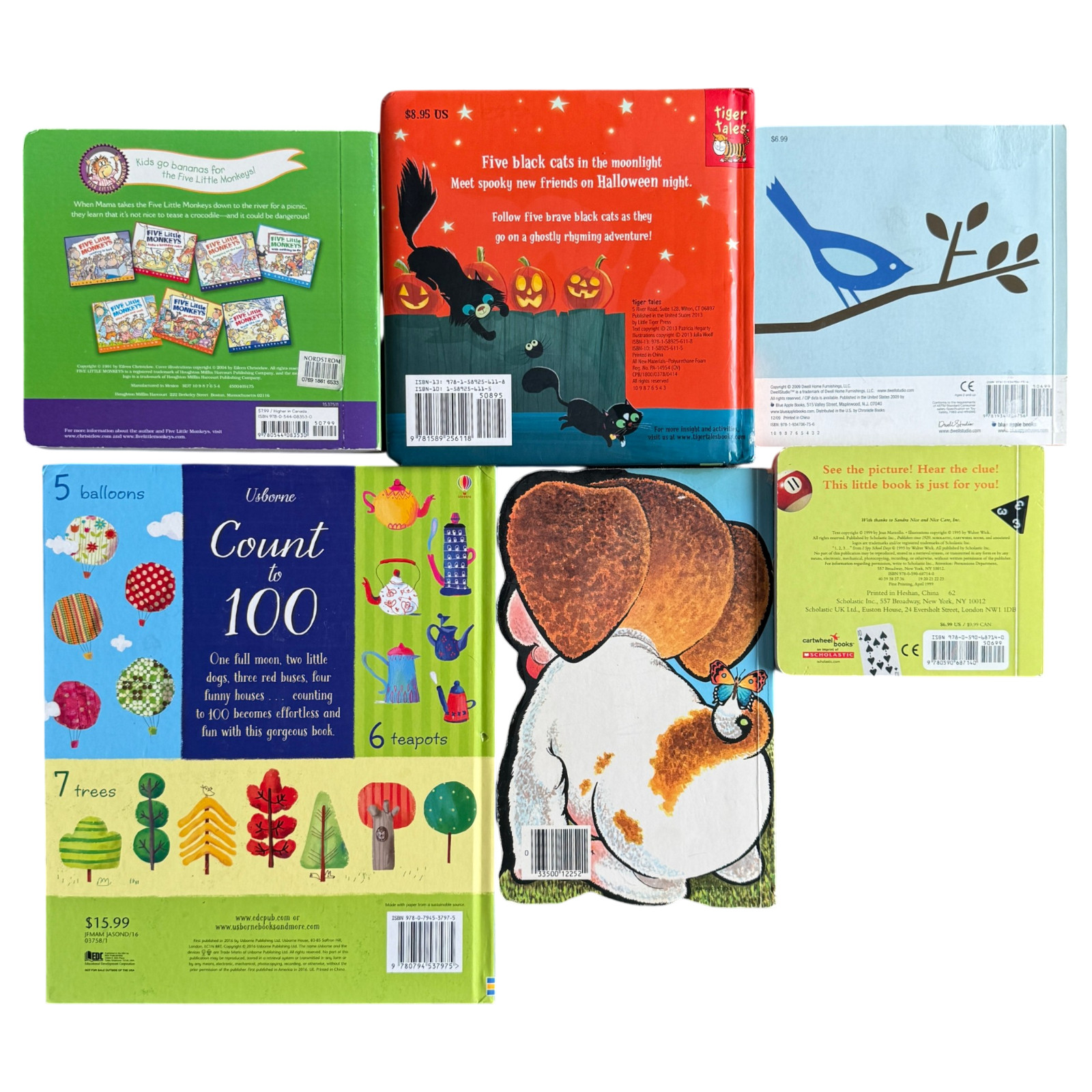 Lot of 6 Counting Themed Board Books Baby Toddler Numbers Math I Spy Monkeys Cat