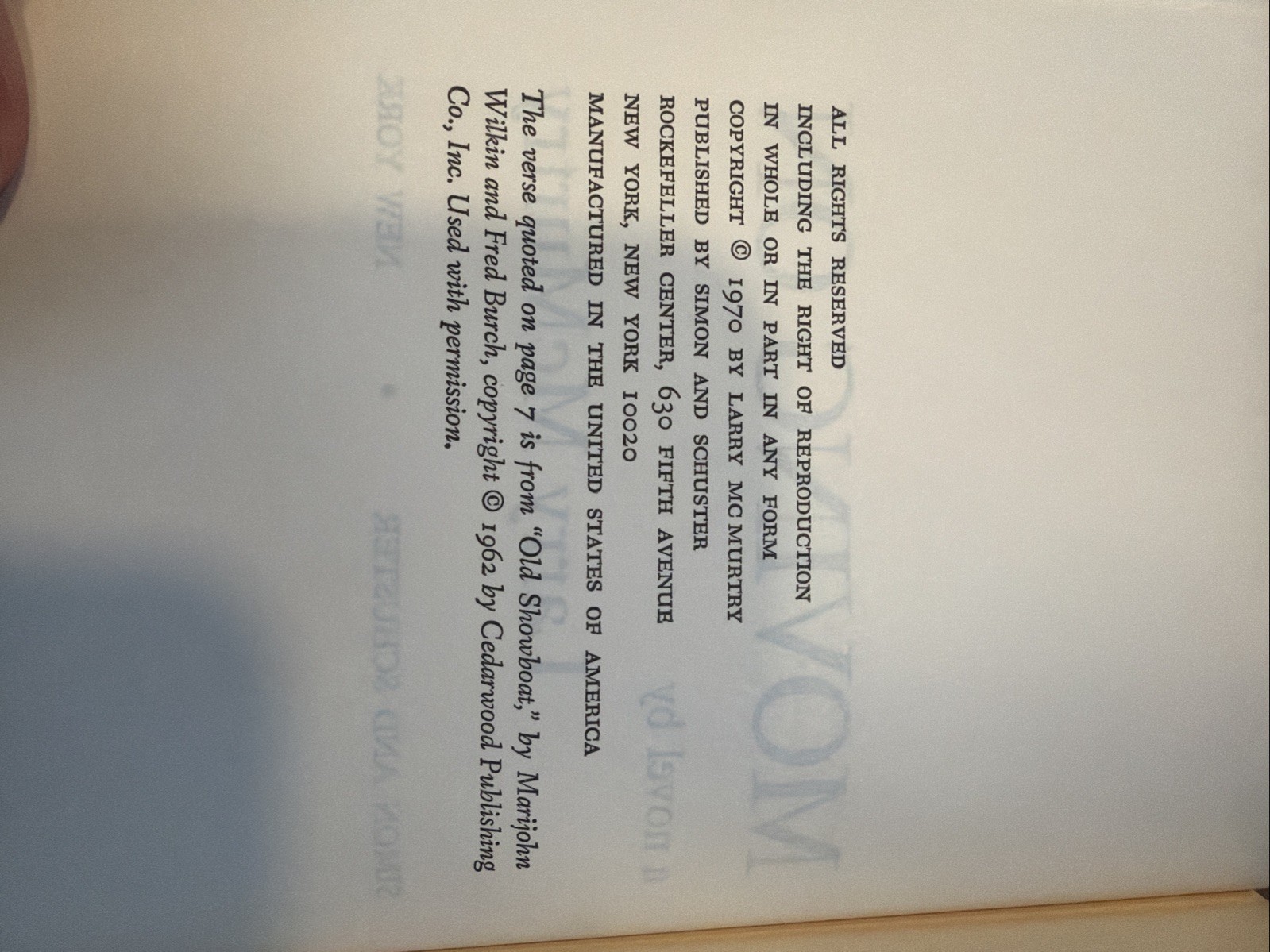 Moving On Book Club Edition Larry McMurtry
