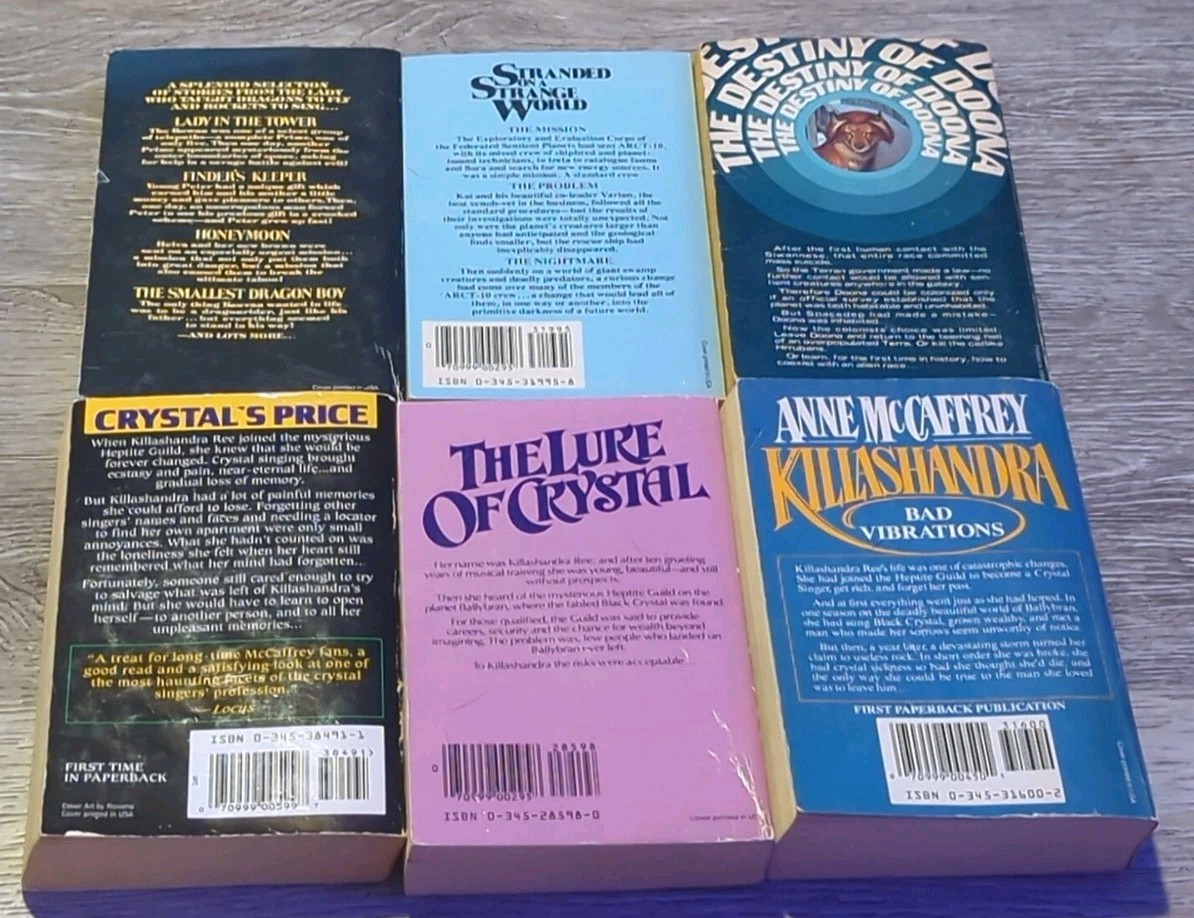 Anne McCaffrey 6 book lot. Classic Del Rey Sci-fi Fantasy Paperbacks.