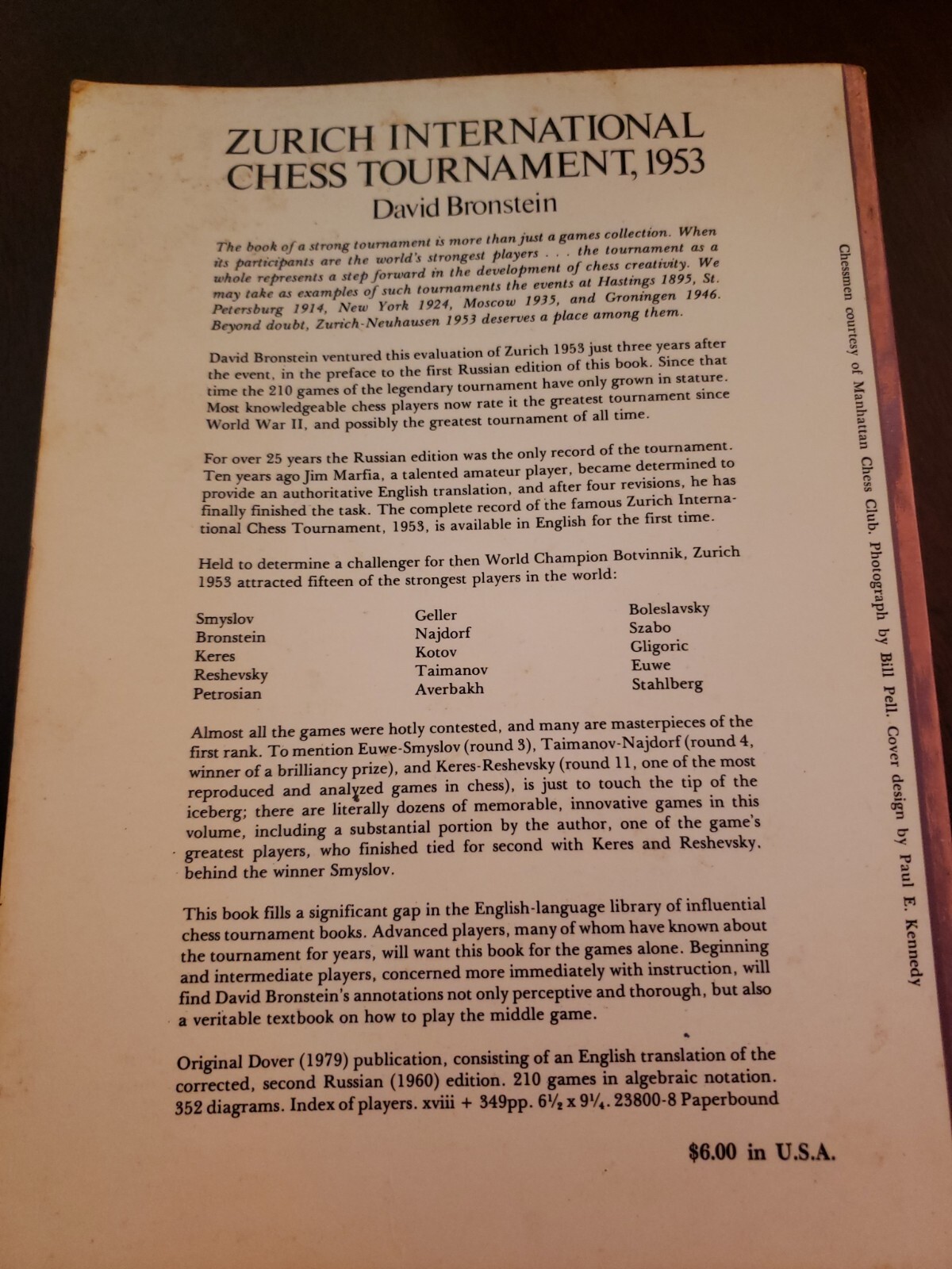 Dover Chess Ser.: Zurich International Chess Tournament 1953 by David Bronstein
