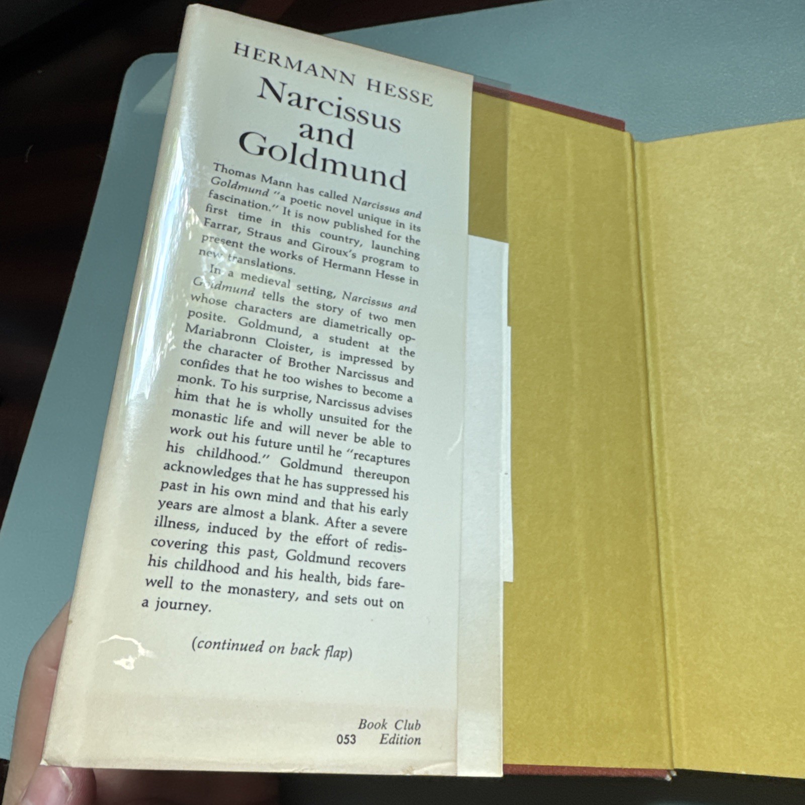 Narcissus and Goldmund, Hermann Hesse 1968 Hardcover Book Club Edition DJ BCE