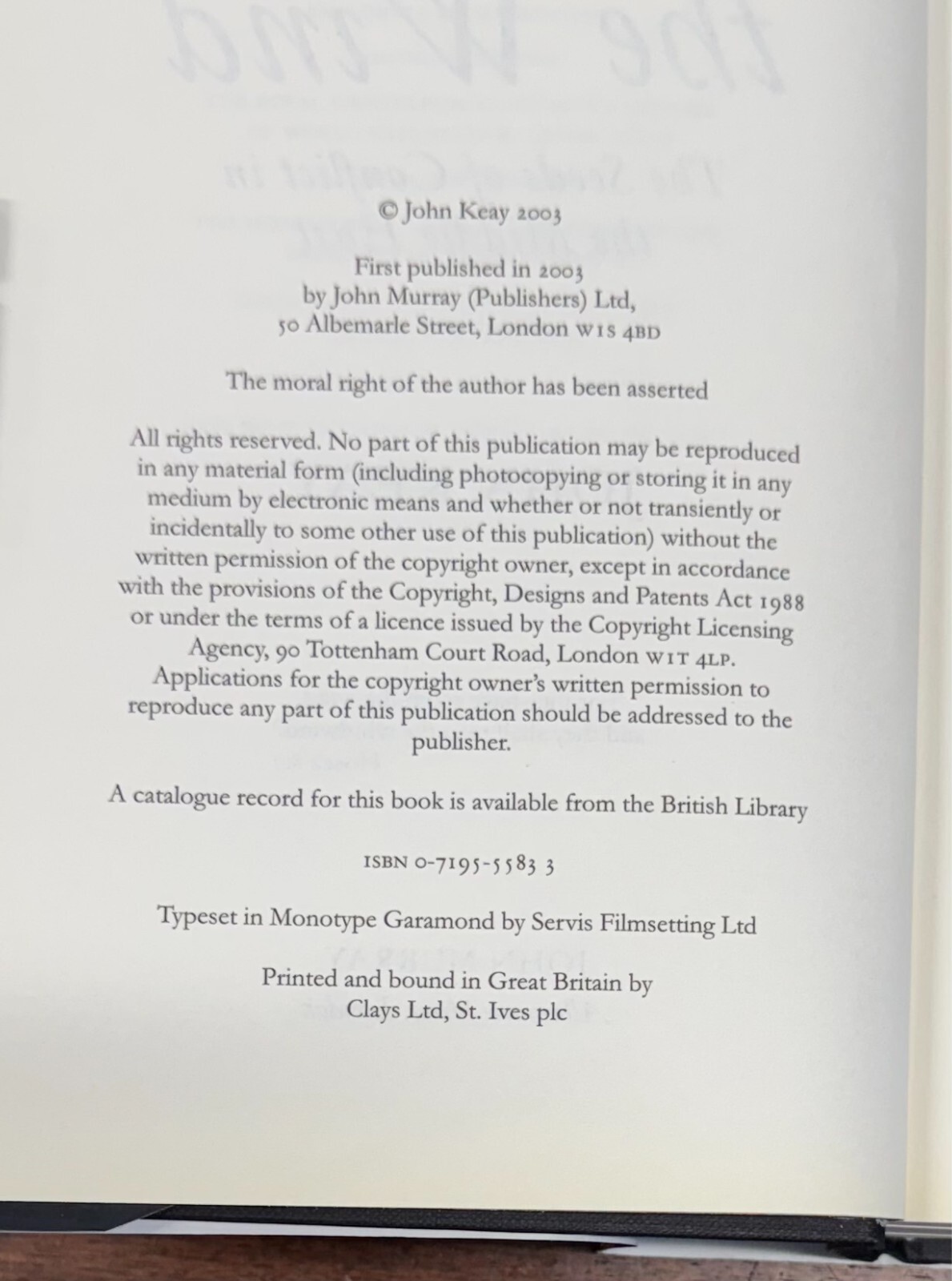 Sowing The Wind The Seeds of Conflict in the Middle East by John Keay 2003