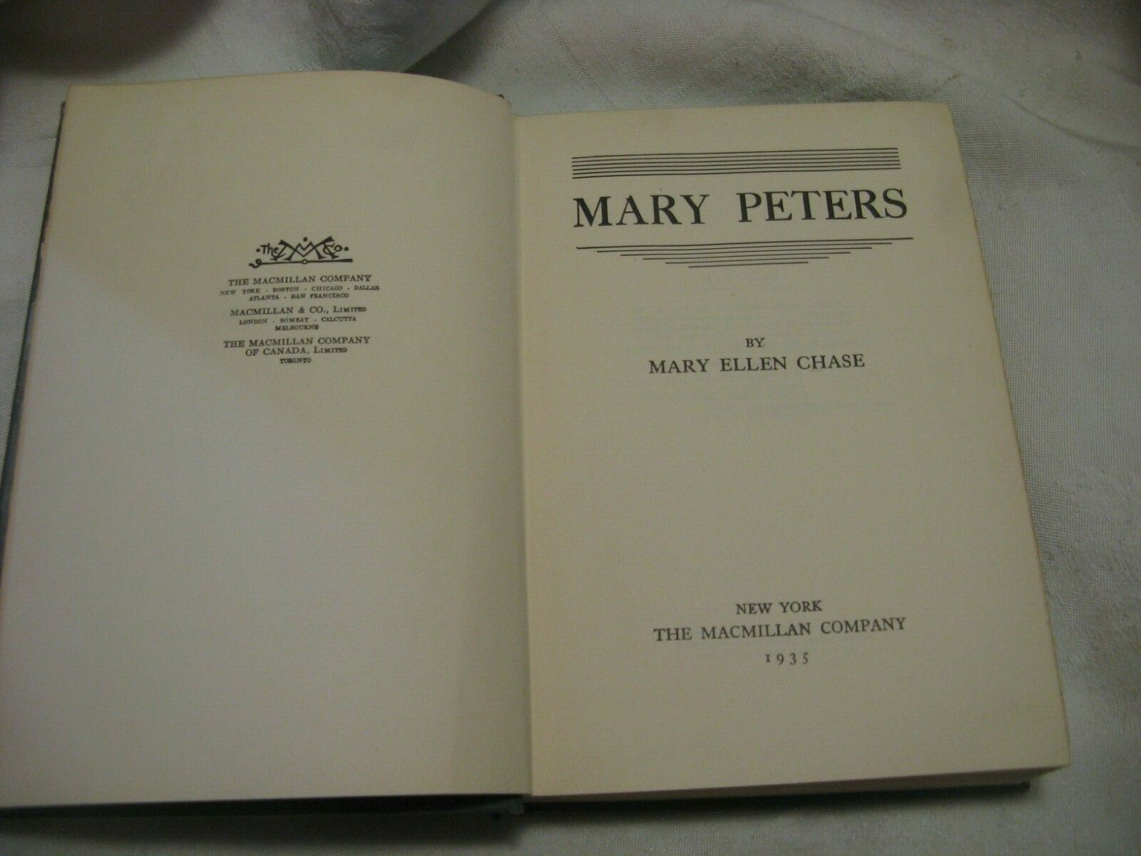 1935 MARY PETERS BY MARY ELLEN CHASE – THE MACMILLAN COMPANY HARDCOVER NO DJ