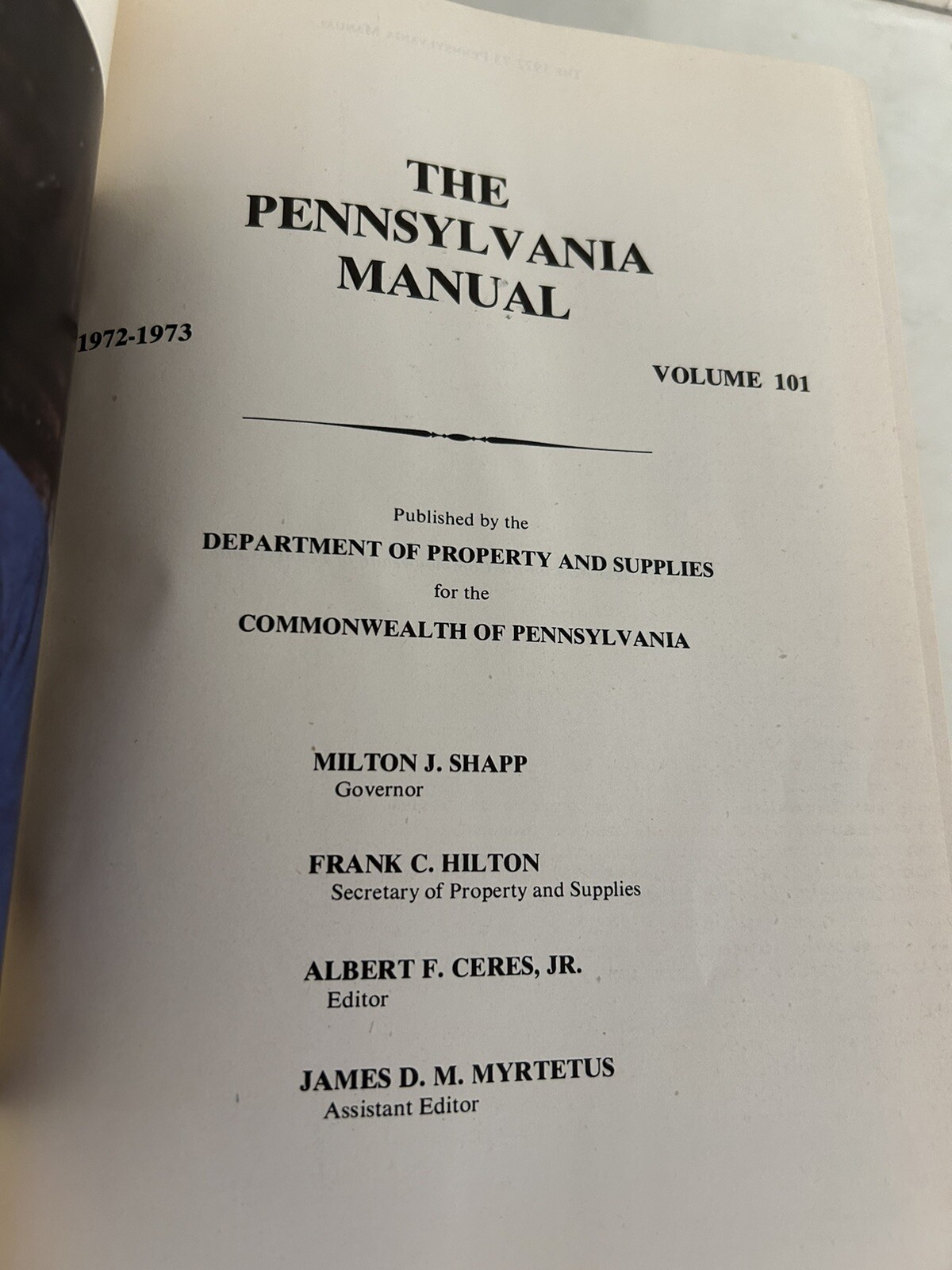 The Pennsylvania Manual Volume 101 1972-73, hardcover