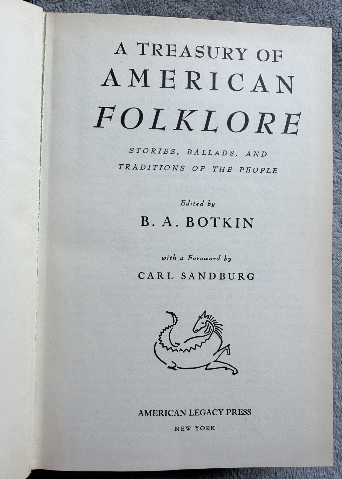 A Treasury of American Folklore B A Botkin 1989 Deluxe Vintage Reprint Hardcover