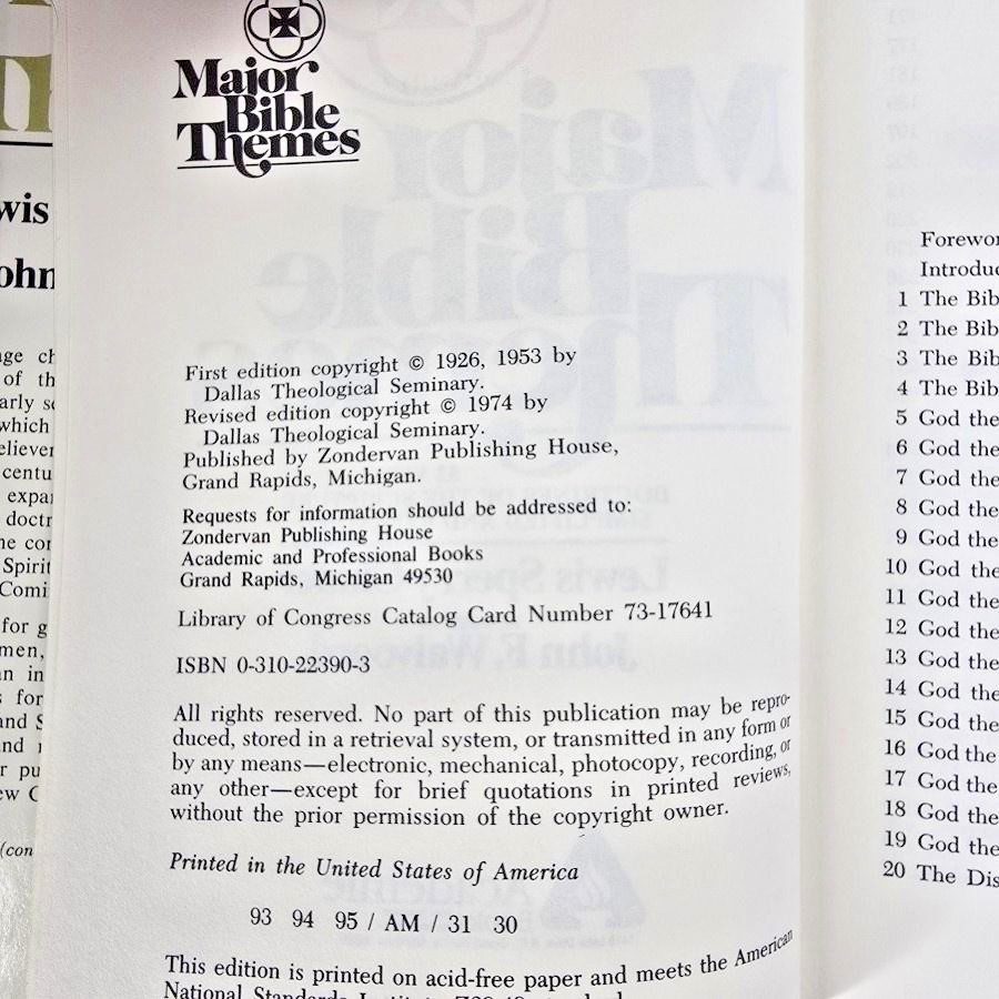 Major Bible Themes Lewis Sperry Chafer John Walvoord HC 1993 Book Christian Vtg