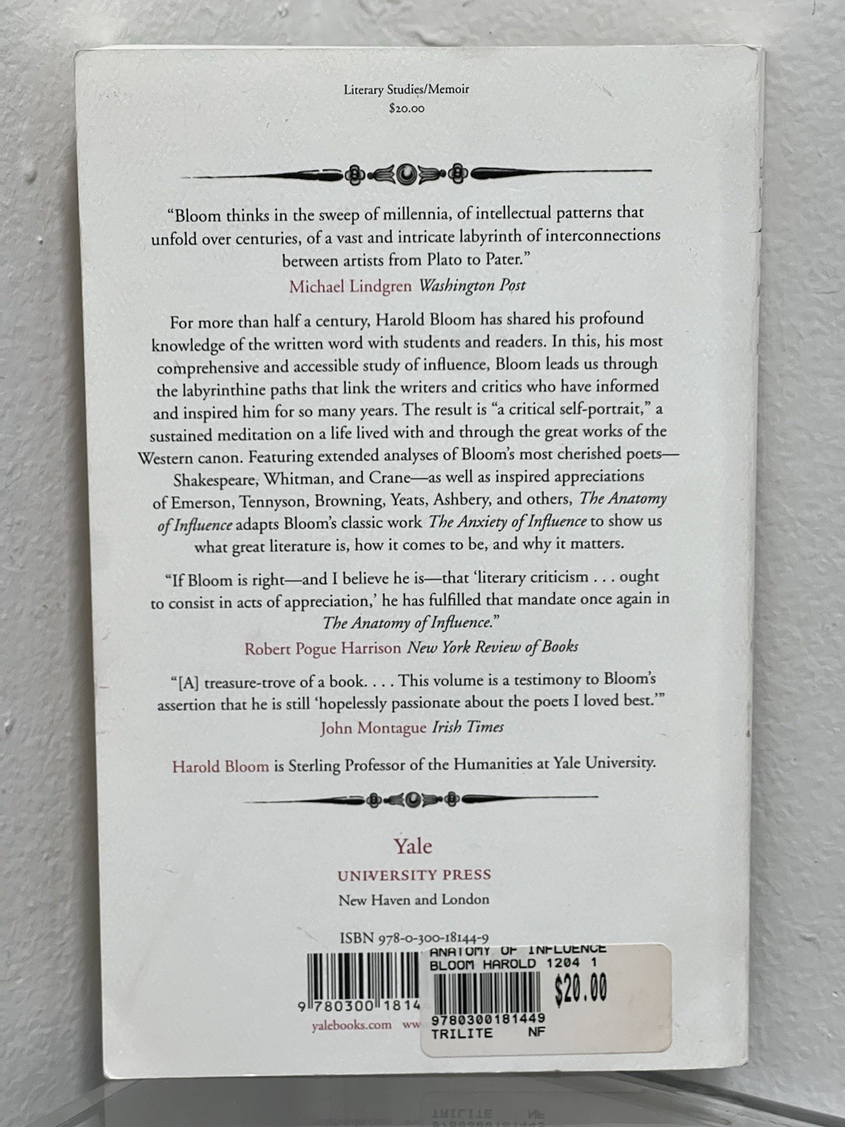 Harold Bloom The Anatomy of Influence Paperback Yale University Press