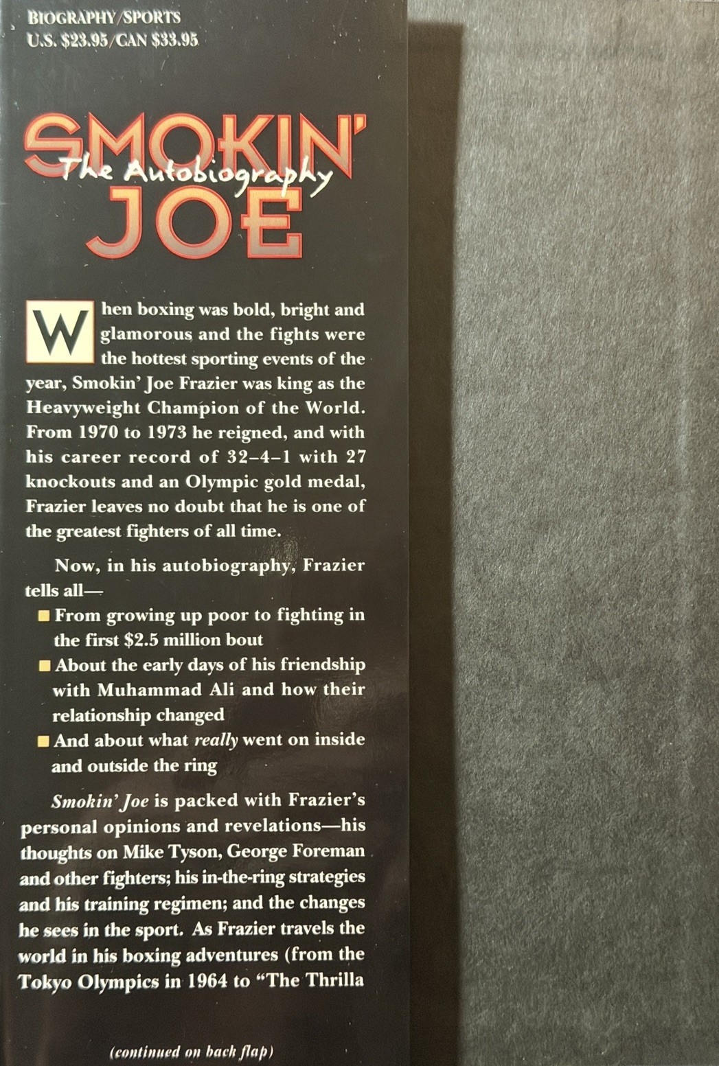 Smokin Joe Frazier Autobiography 1996 1st Printing Hardcover DJ Boxing Ali