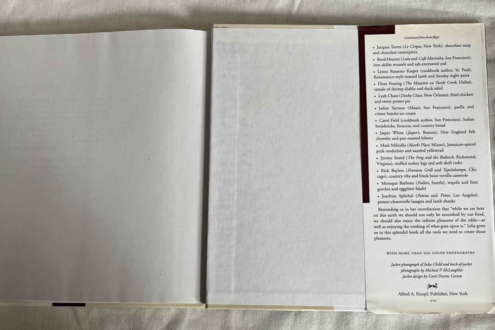 Julia Child’s Cookbook “In Julia’s Kitchen With Master Chefs”, 1995, 302 Pages