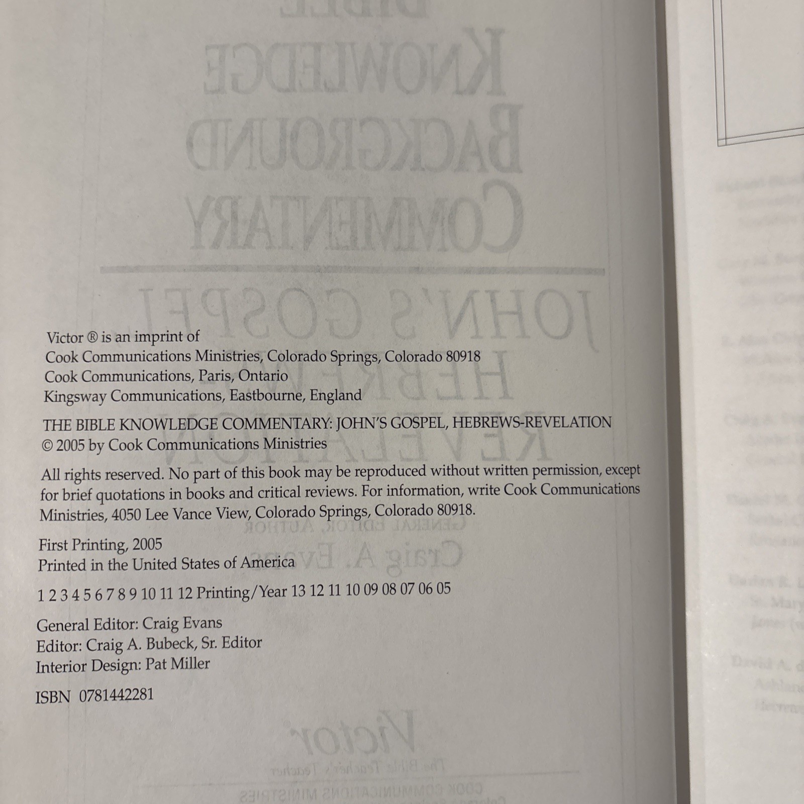 The Bible Knowledge Background Commentary John, Hebrews-Rev By Craig A. Evans HB
