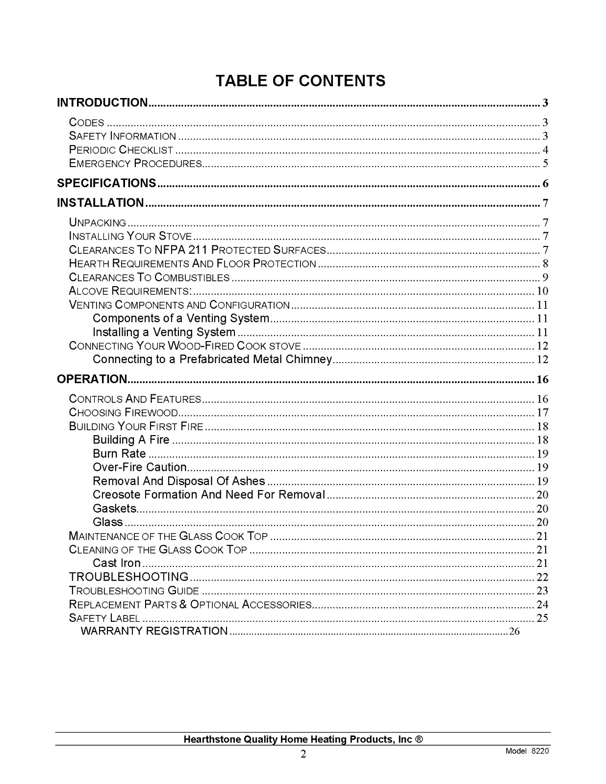 Hearthstone Deva 100 8220 Manual Instruction Book: 26 Pages Coil Bound