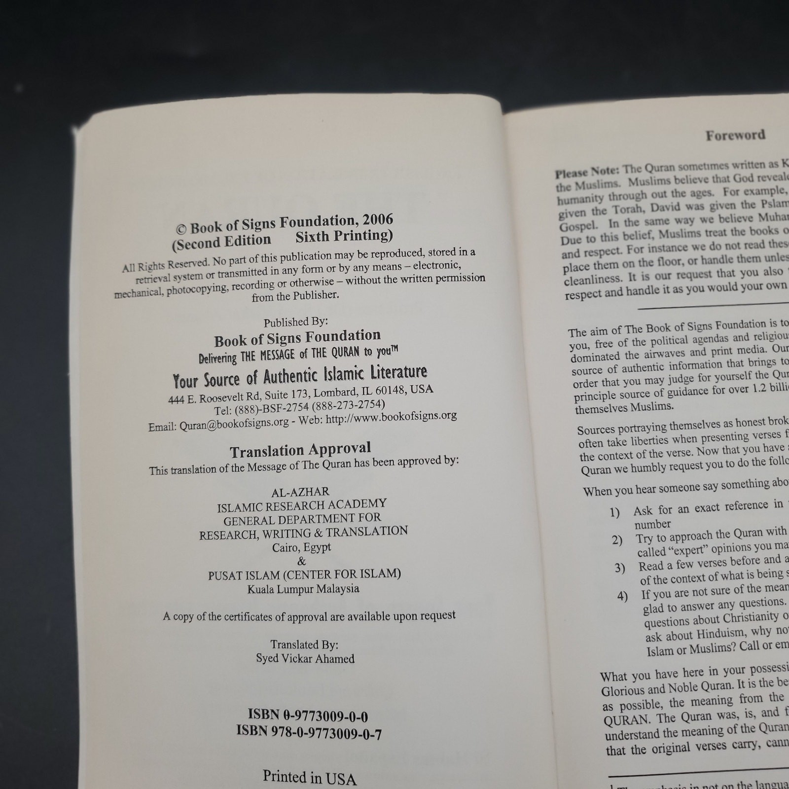 The Quran English Translation Book of Signs Foundation Paperback