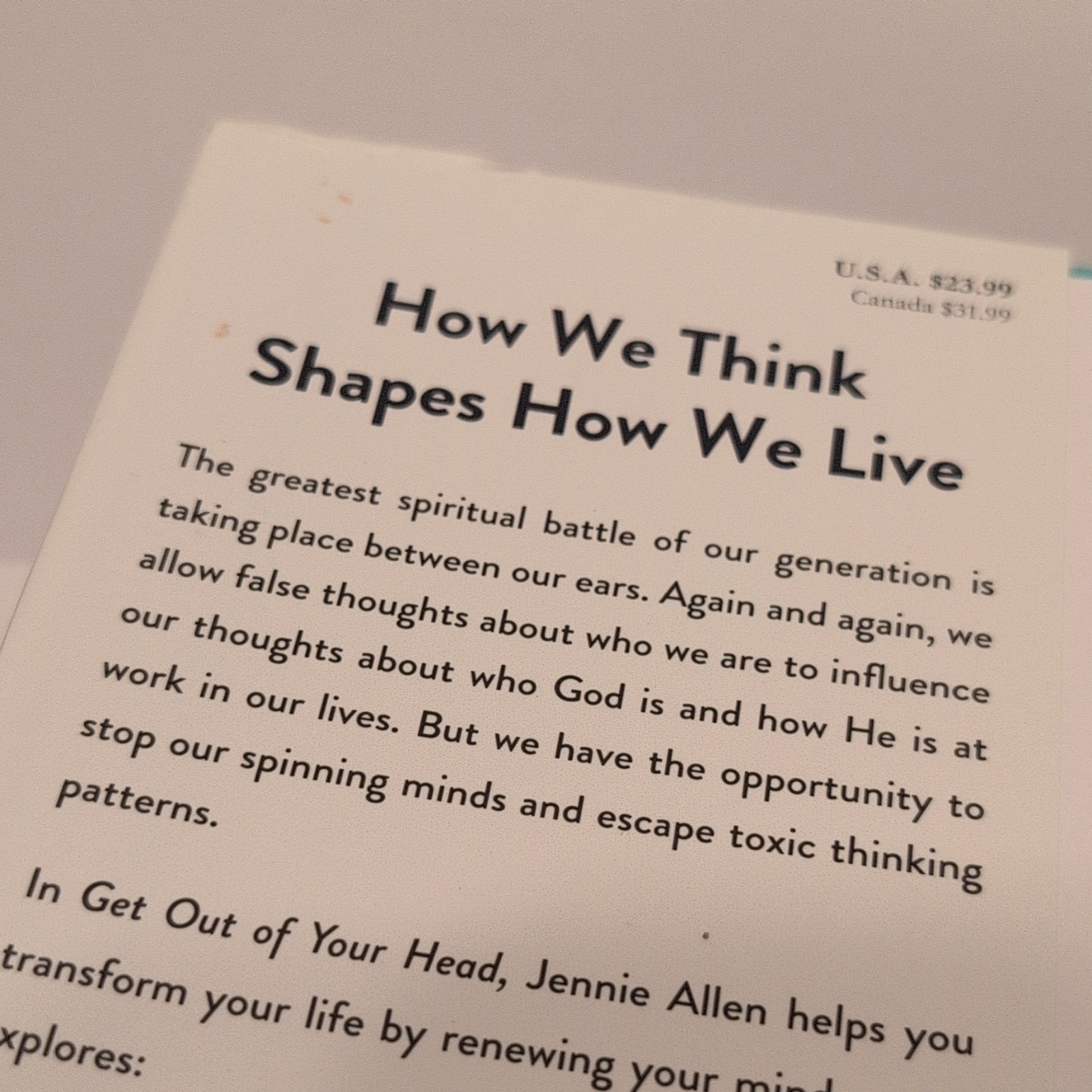 Jennie Allen Get Out of Your Head: Stopping Toxic Thoughts WaterBrook HC 2020