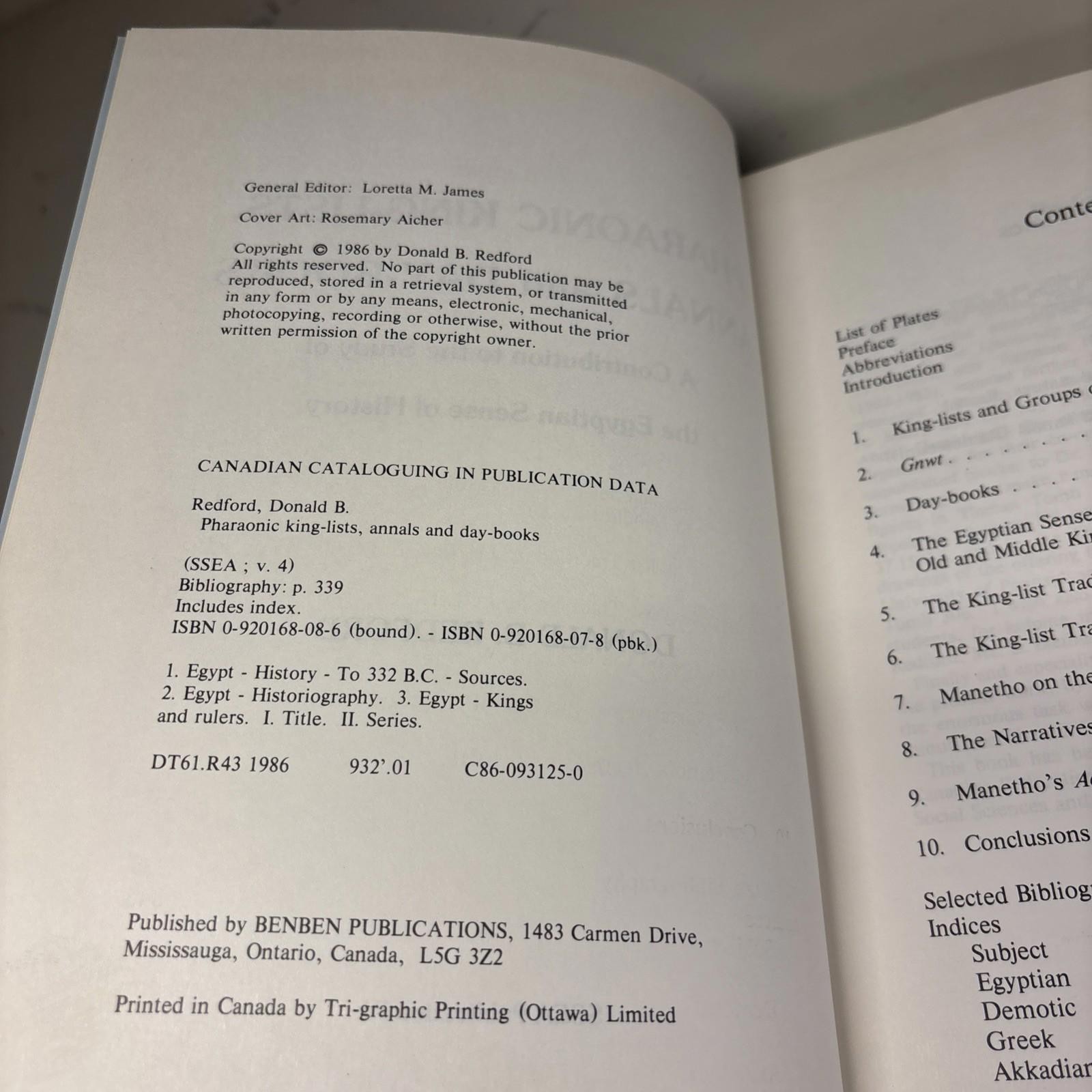 Pharaonic King Lists Annals and Day-Books Donald Redford 1986 Hardcover