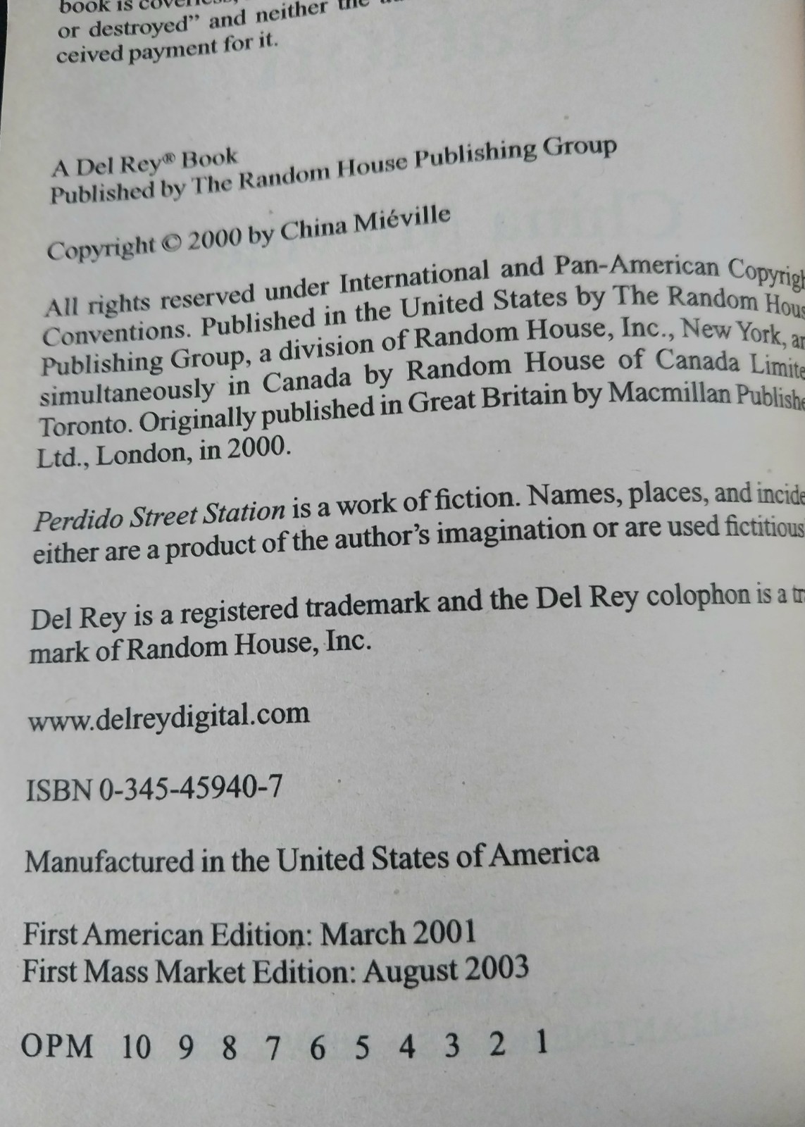 China Miéville – Perdido Street Station – First Mass Market Edition and Printing