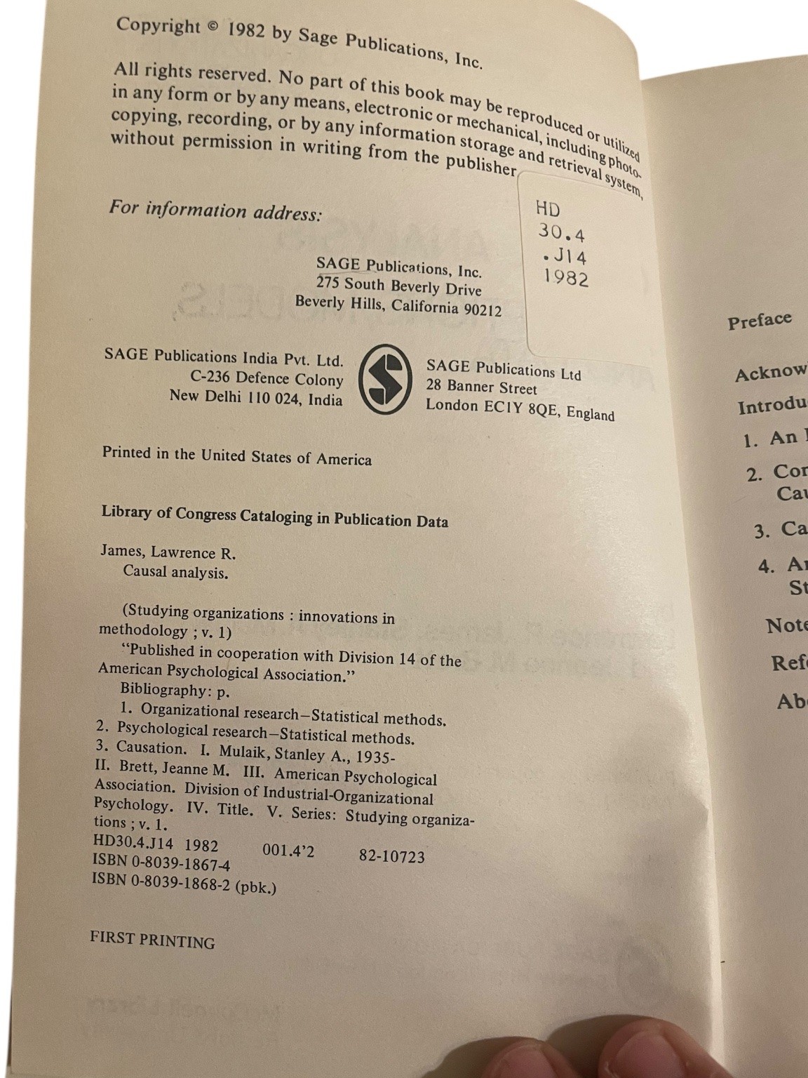 Causal Analysis James Mulaik Brett 1982 First Printing Psychology Sage
