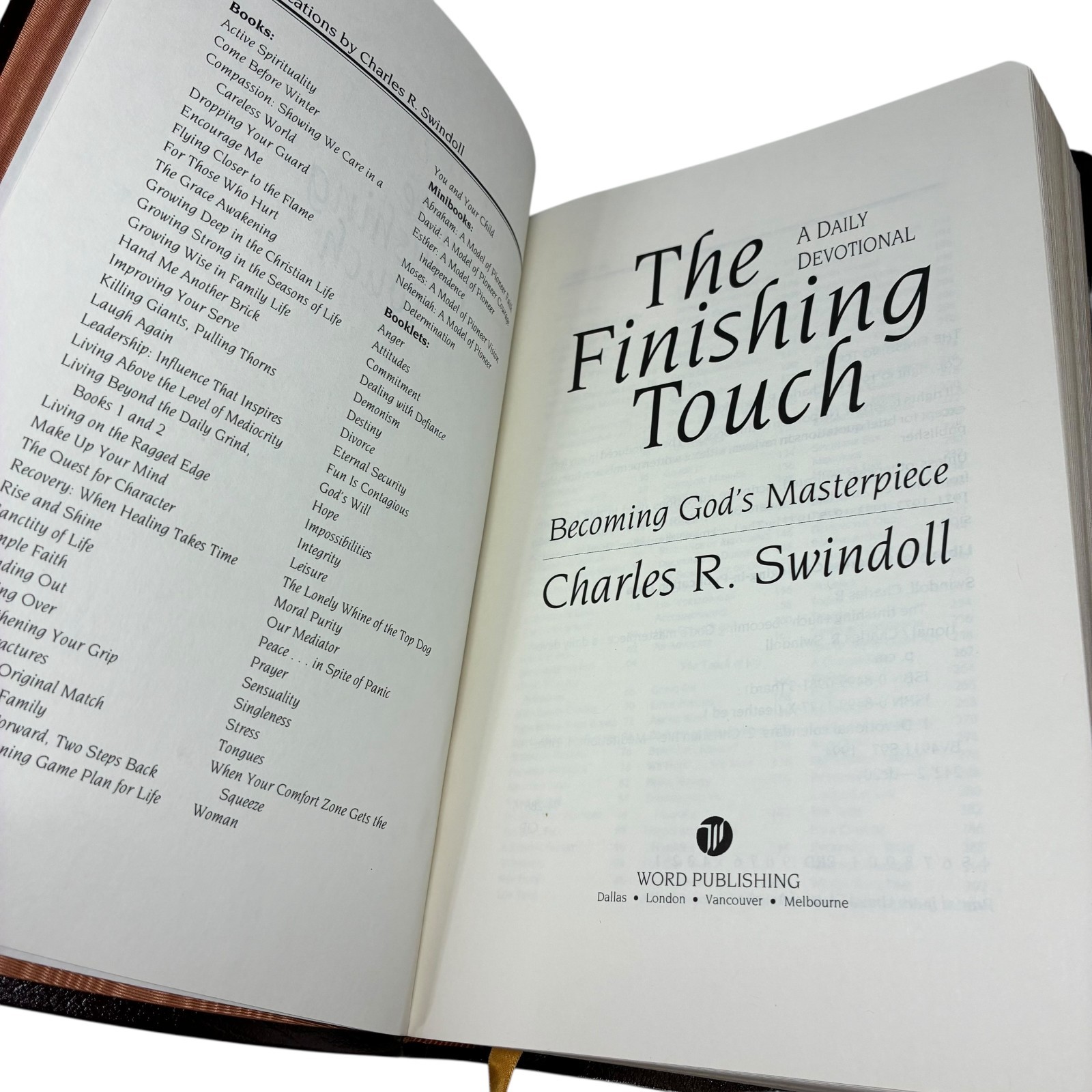 The Finishing Touch Daily Devotional Charles R. Swindoll Burgundy Leather EUC
