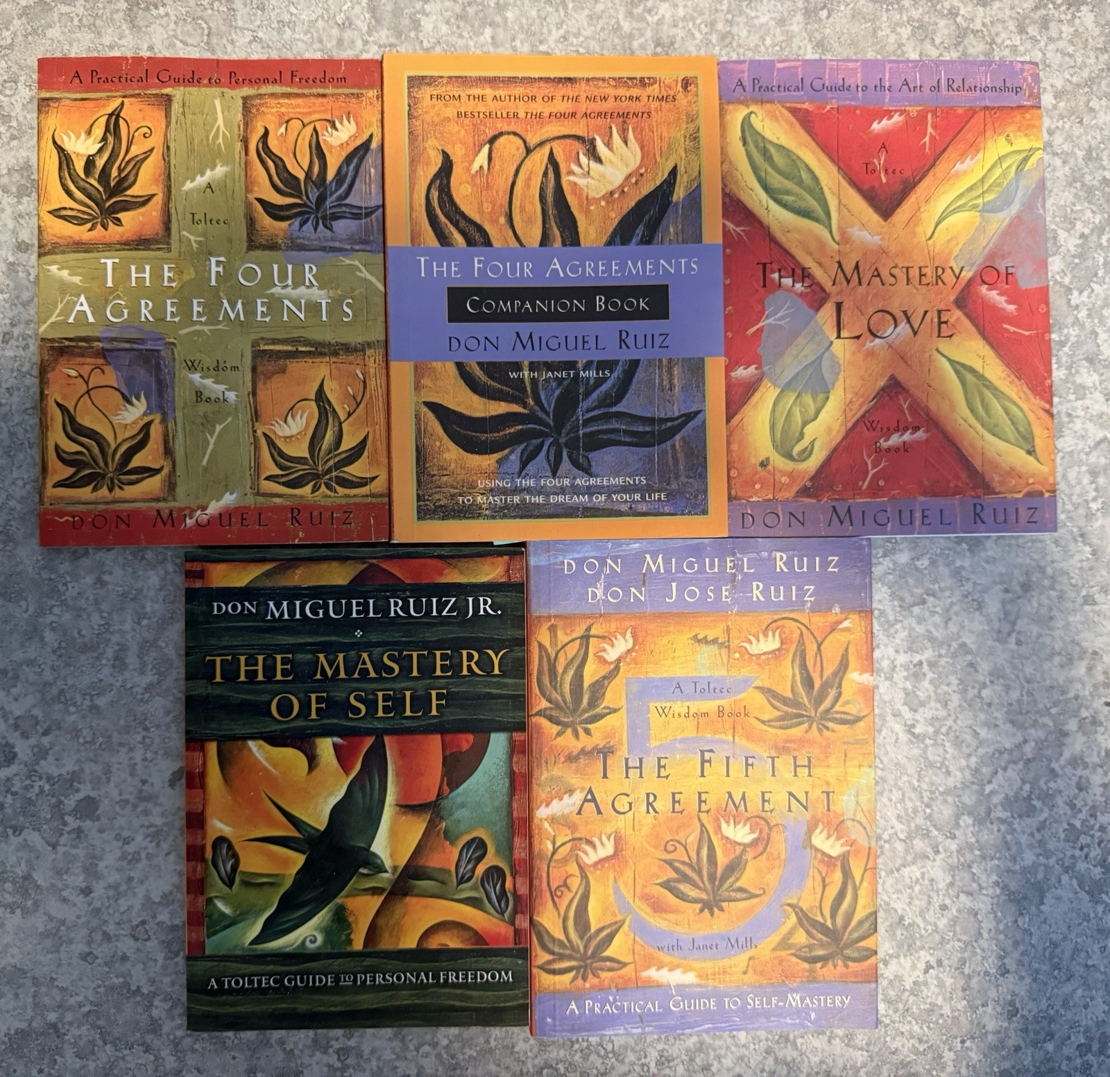 Lot Of 5 Don Miguel Ruiz Paperback Books Four Agreements, Mastery, Fifth