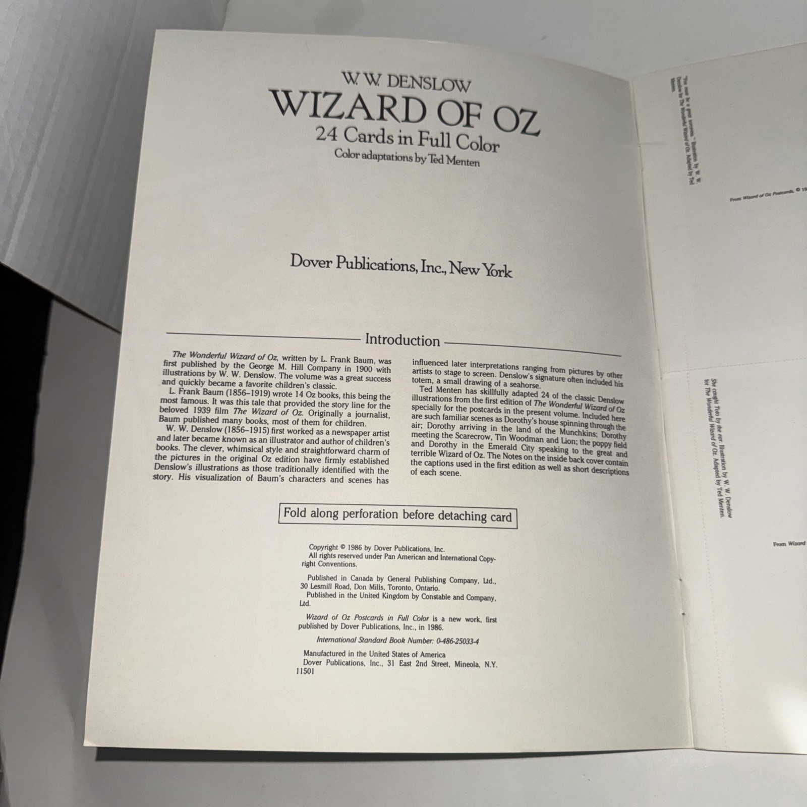 WIZARD OF OZ L. Frank Baum W. W. Denslow Postcards 24 Dover 1987 Complete