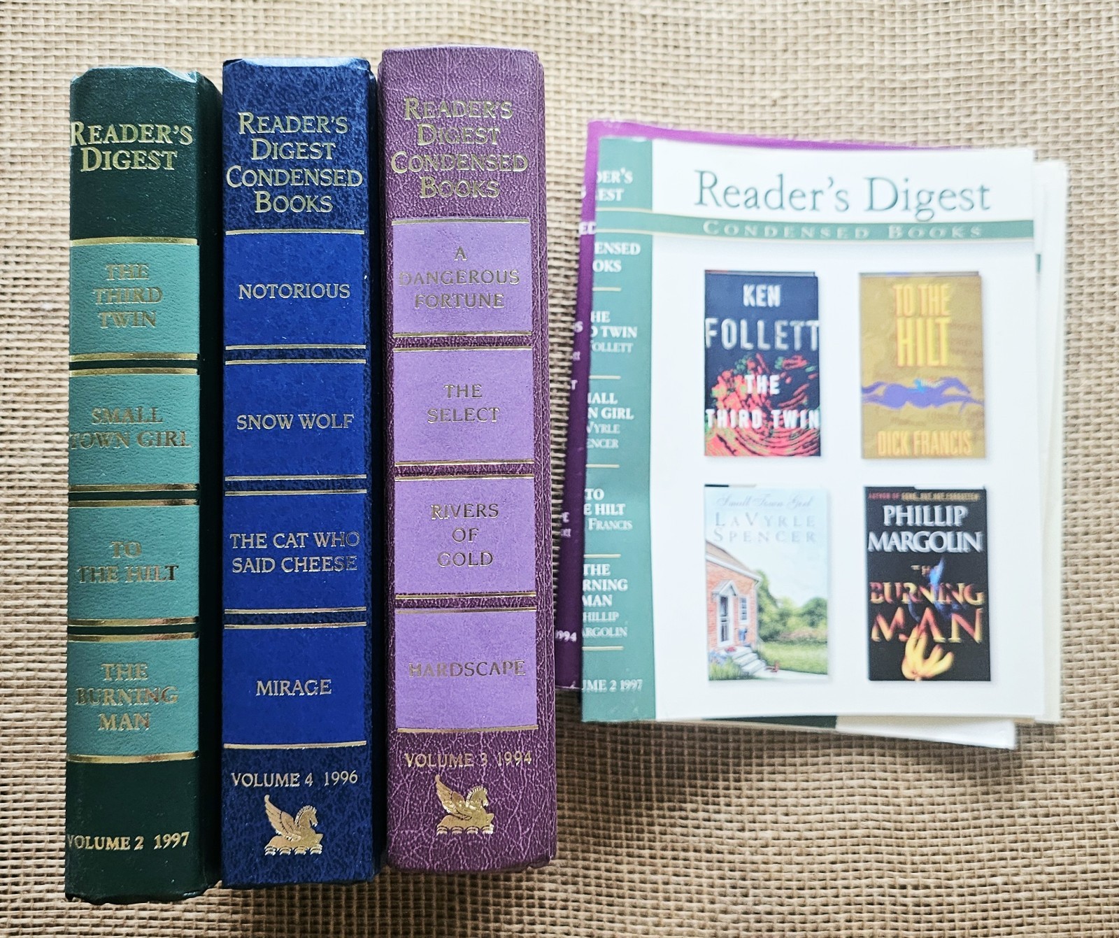 3 1990s Readers Digest Condensed Blue, Green, Purple Staging Books