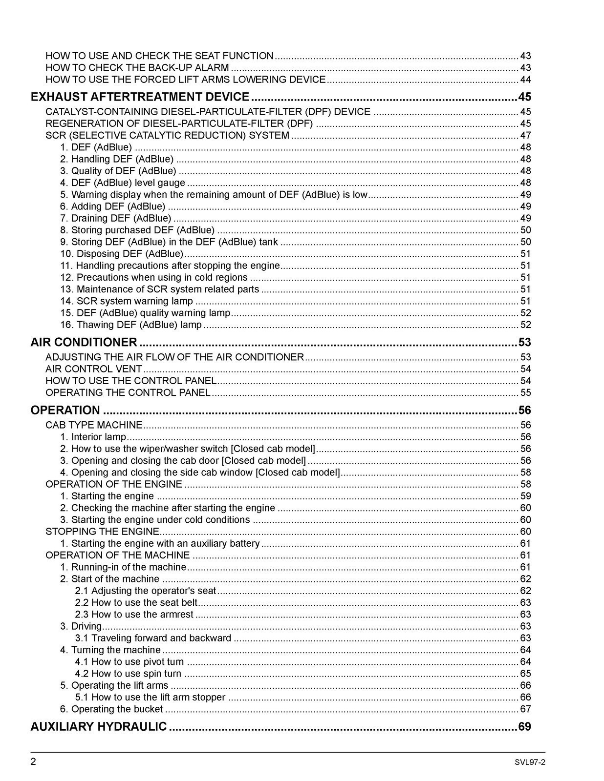 KUBOTA SVL97-2 TRACK LOADER OPERATORS MANUAL TOUGH CLOSURE – TOUGH COVERS