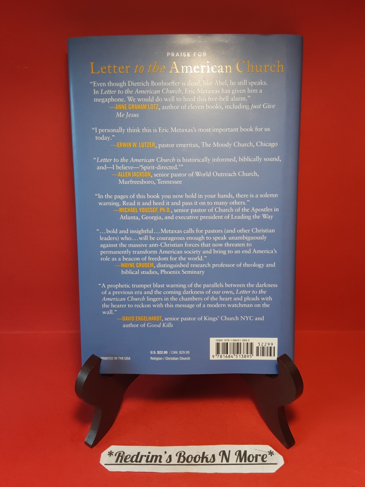 Letter To The American Church Eric Metaxas 2022 Hardcover VERY GOOD
