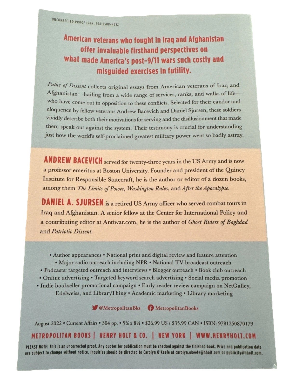 Paths of Dissent by Andrew Bacevich and Daniel A Sjursen
