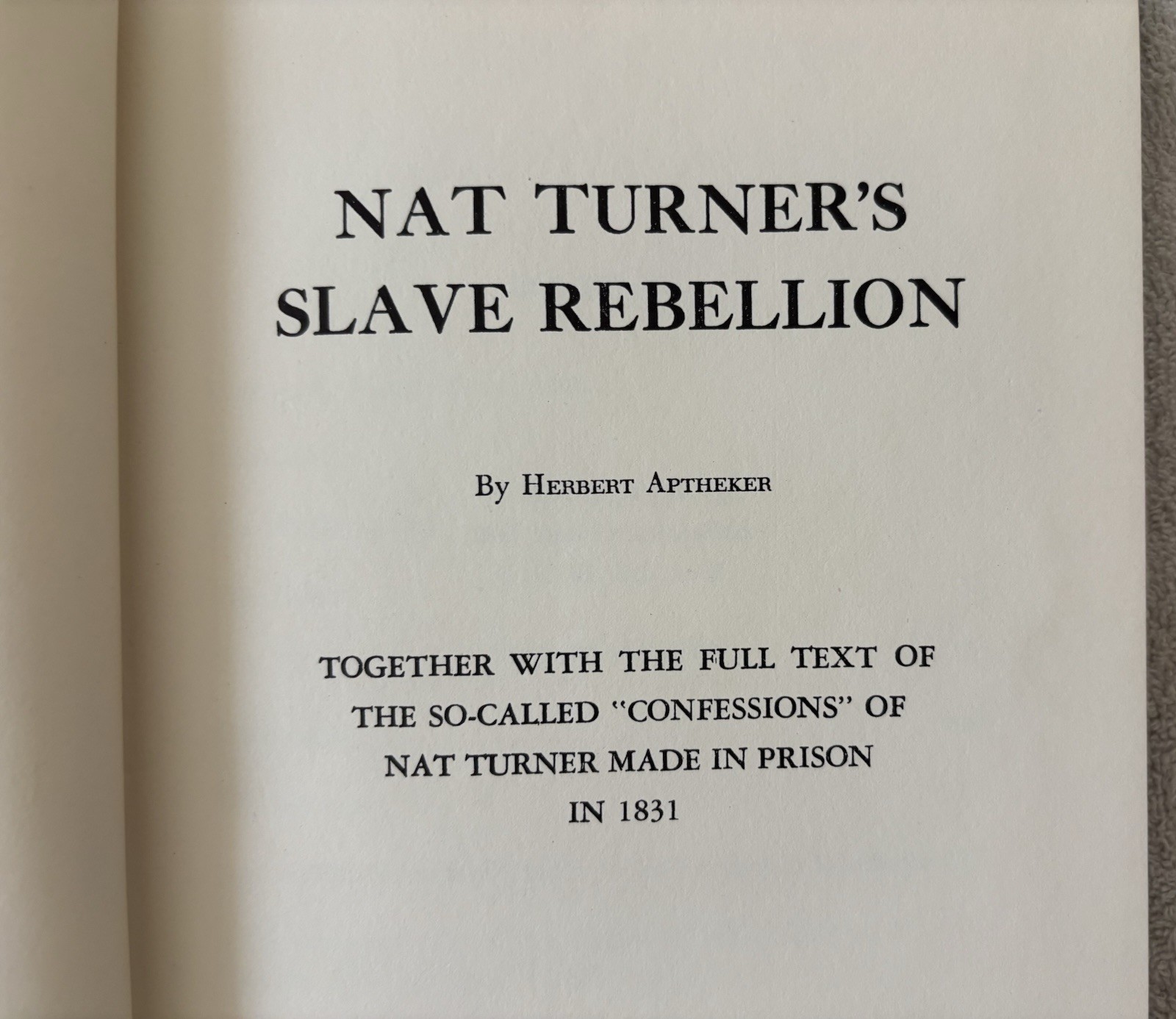 Vintage HC Book: NAT TURNER’S SLAVE REBELLION, Herbert Aptheker, 1966