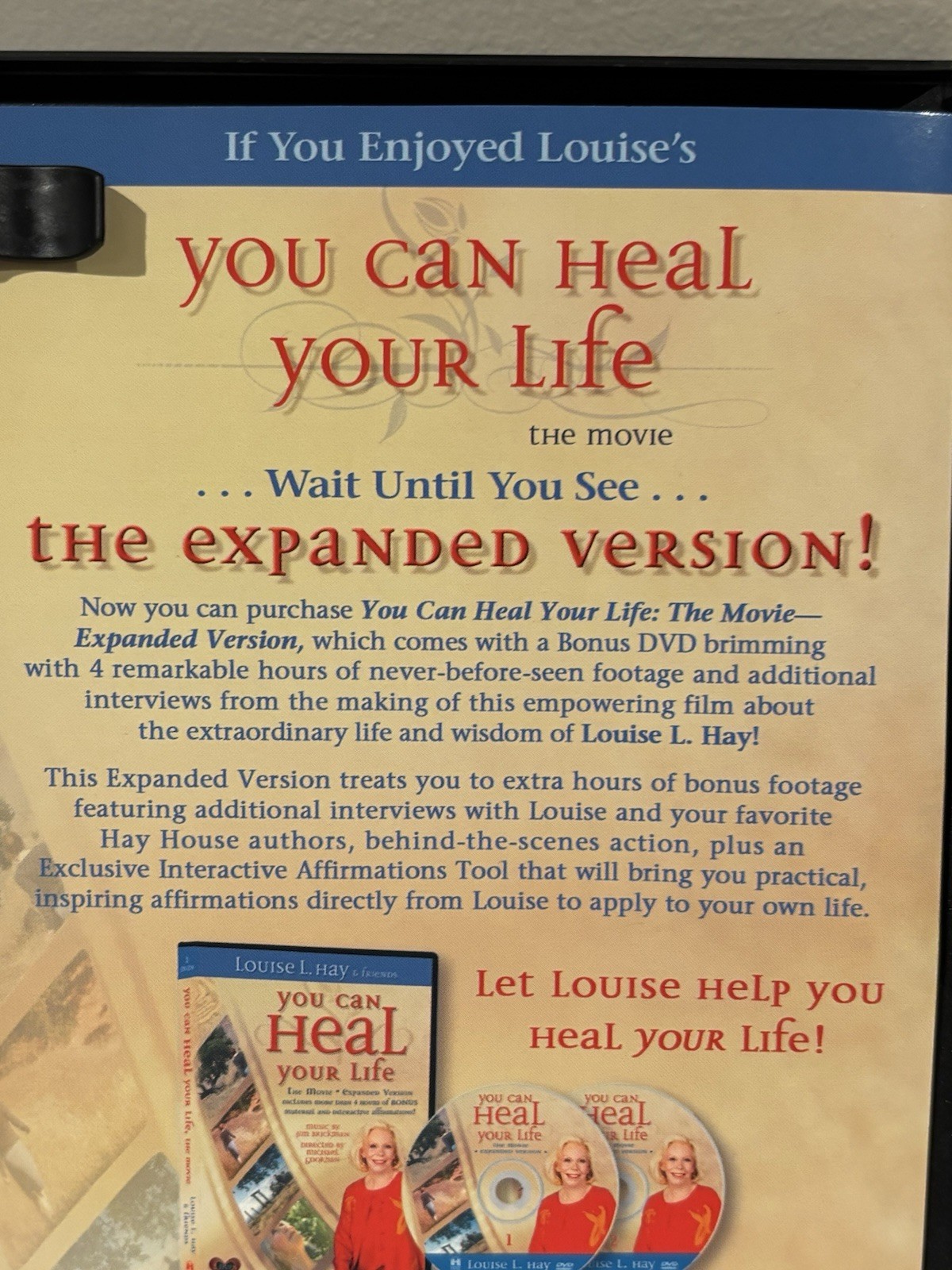 You Can Heal Your Life – DVD By Louise L. Hay Complete And Tested