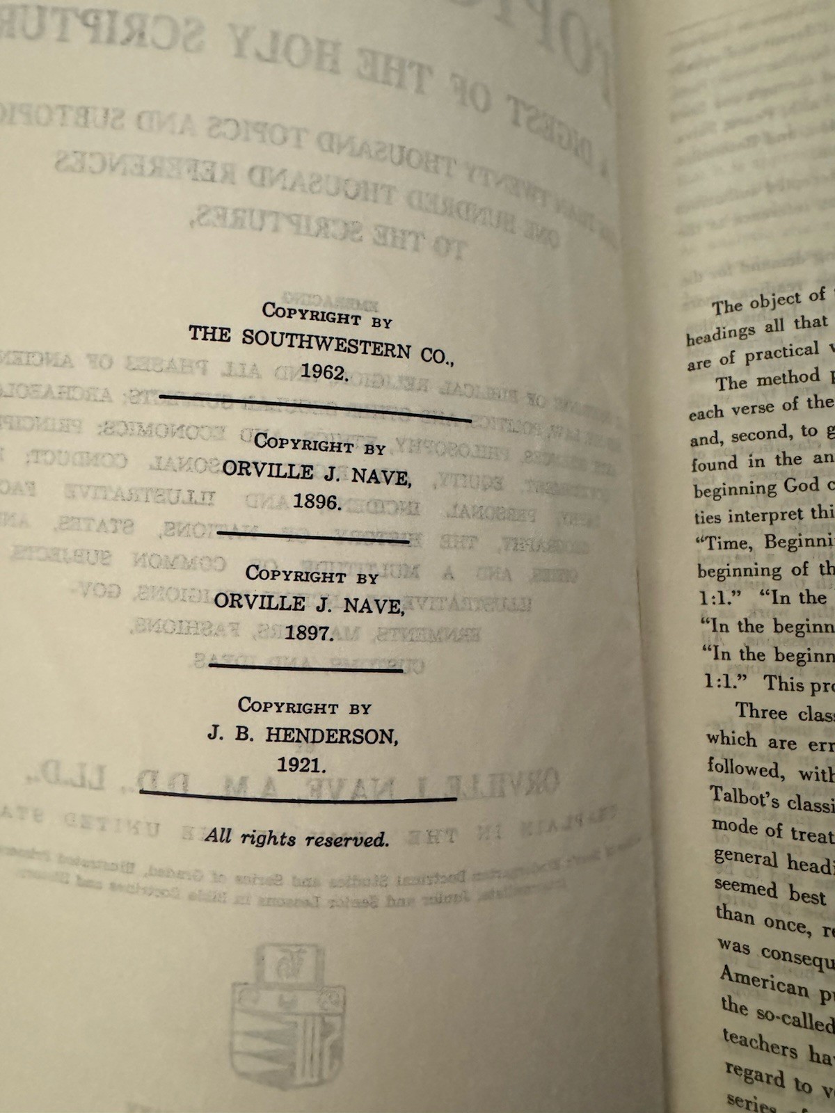 Nave’s Topical Bible A Digest of Holy Scriptures 1962 Southwestern Co. Reference