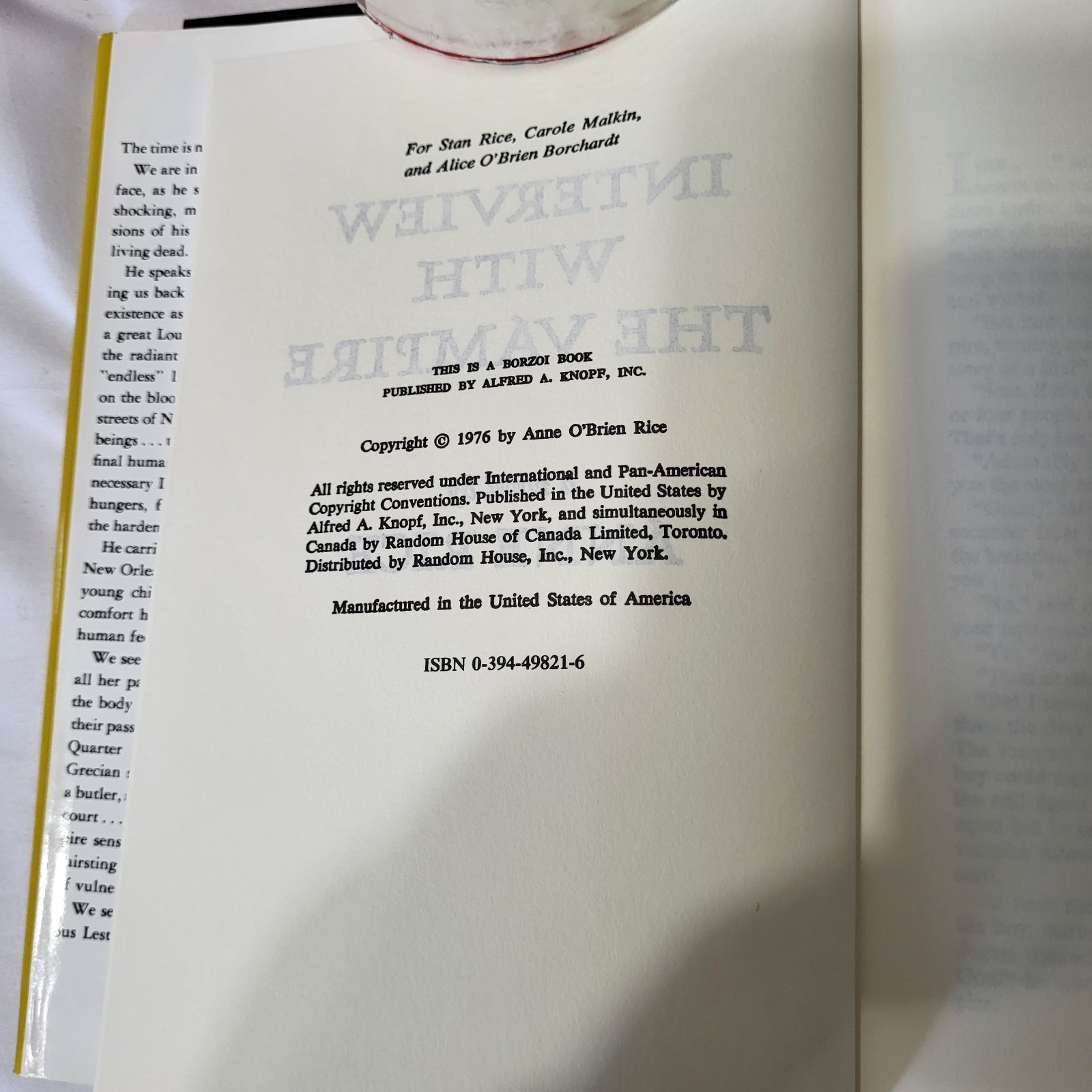 Ann Rice: Interview With The Vampire 1976 1st Edition – 0394498216