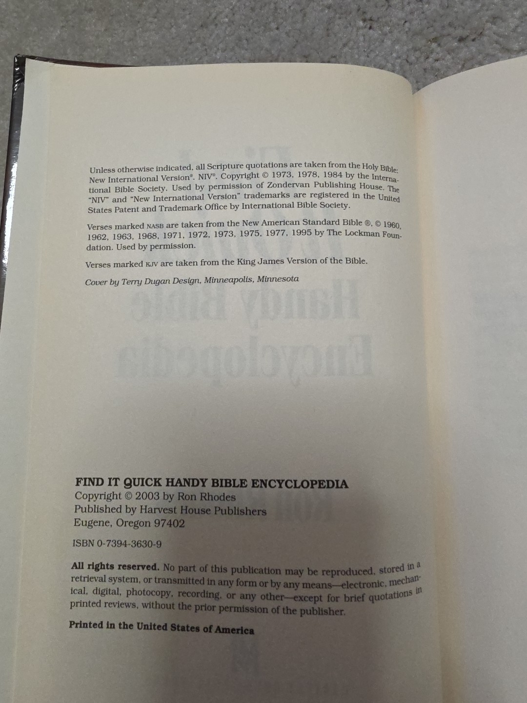 Find It Quick Handy Bible Encyclopedia by Ron Rhodes – 2003 HC Reference Book