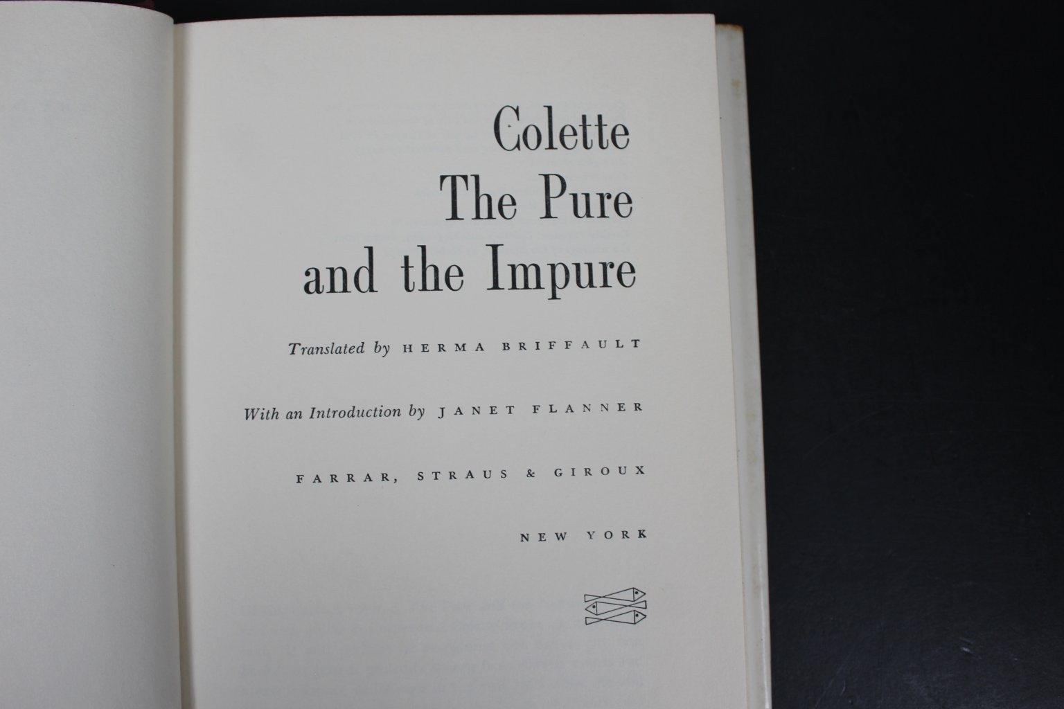 The Pure & The Impure Colette 1967 First Printing Farrar, Straus & Giroux