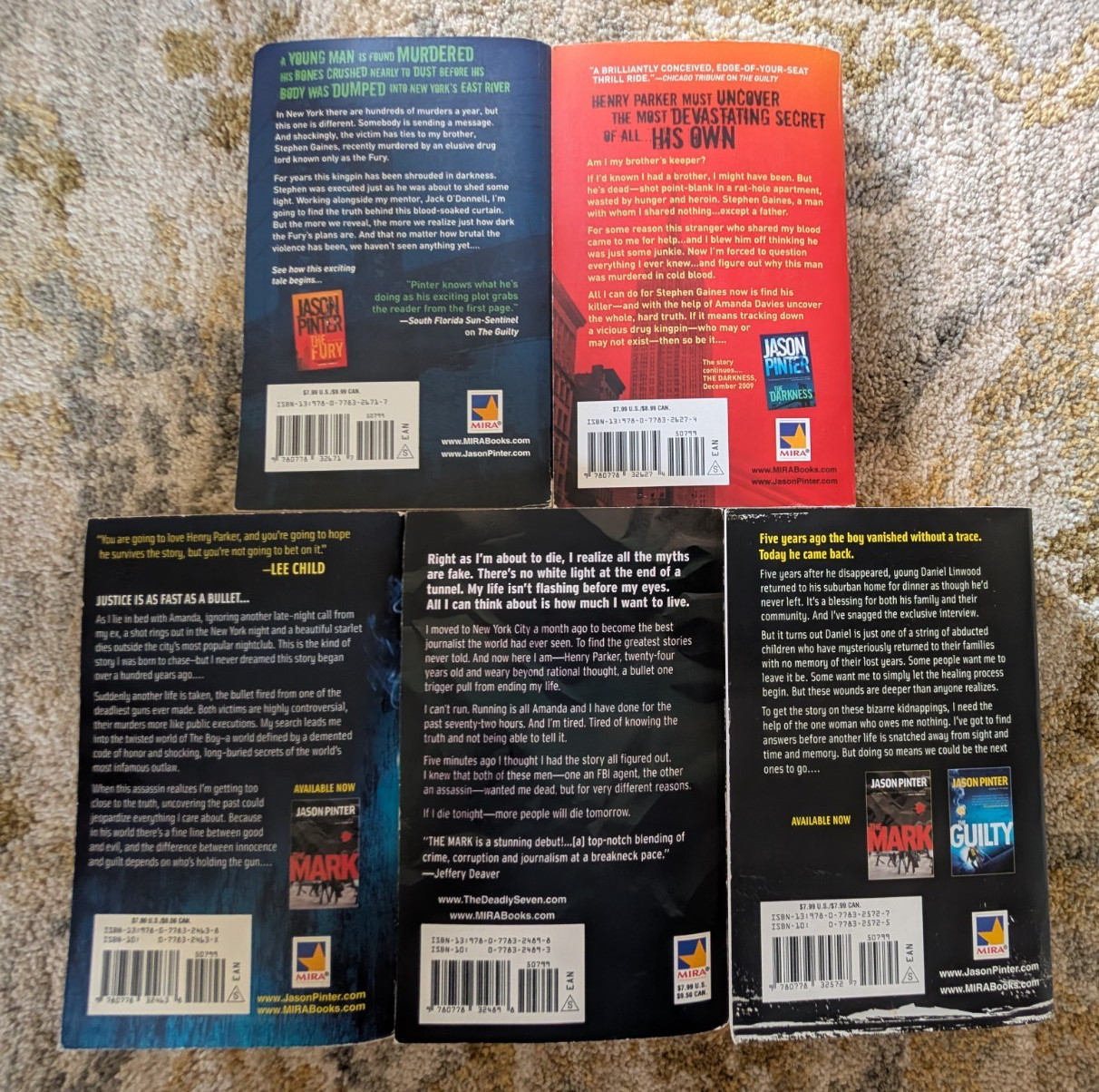 Lot Of 5 Jason Pinter Books Novels The Darkness, Stolen, Mark, Fury, Guilty PB