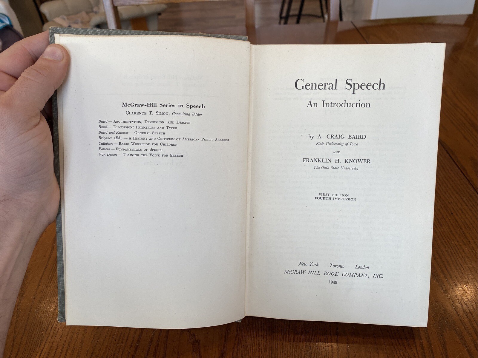 Vtg Essentials of General Speech Baird & Knower McGraw-Hill HC 1st Edition 1949
