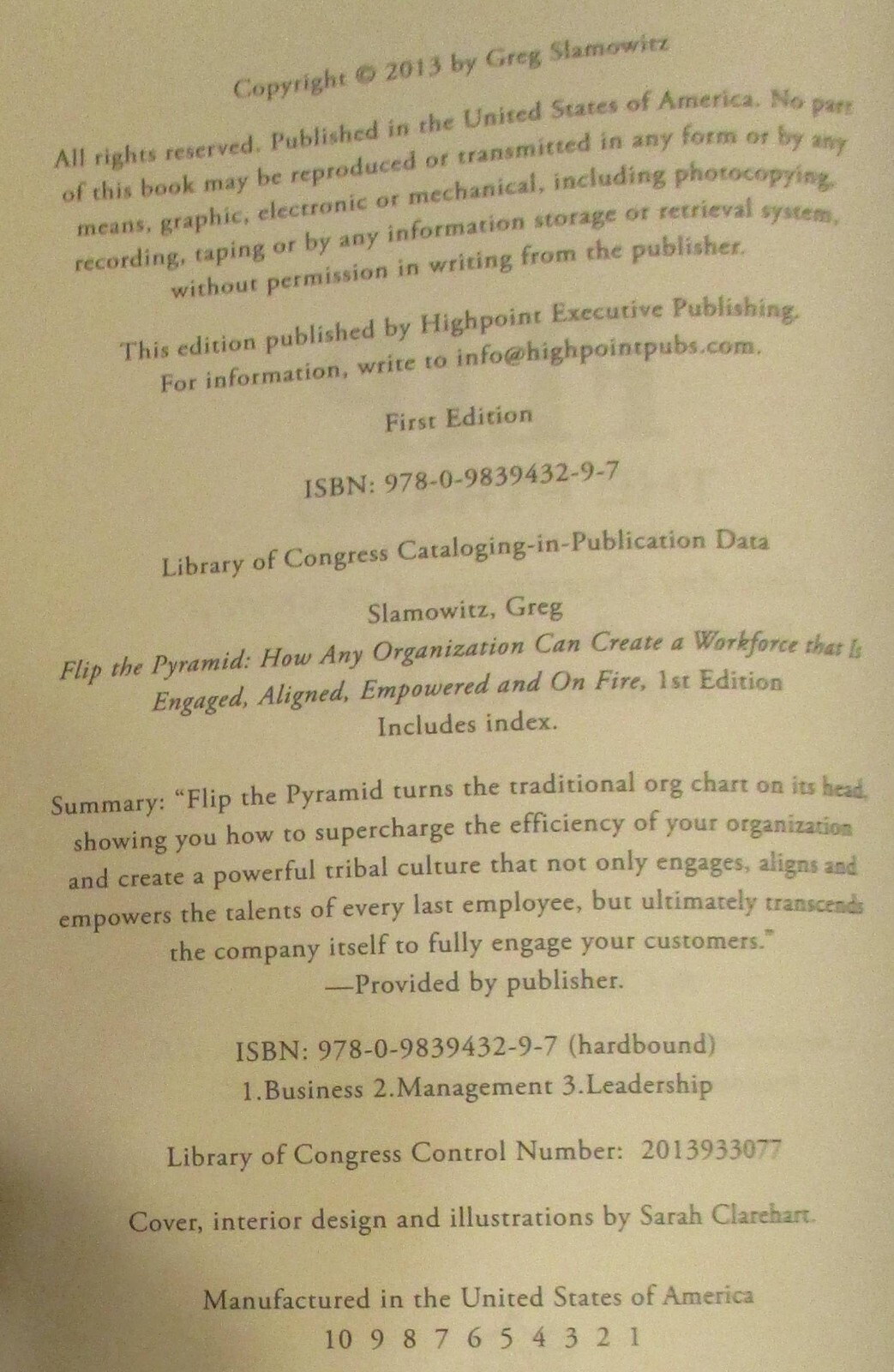 2013 Flip the Pyramid by Greg Slamowitz SIGNED First Edition H/C D/J 210 Pages