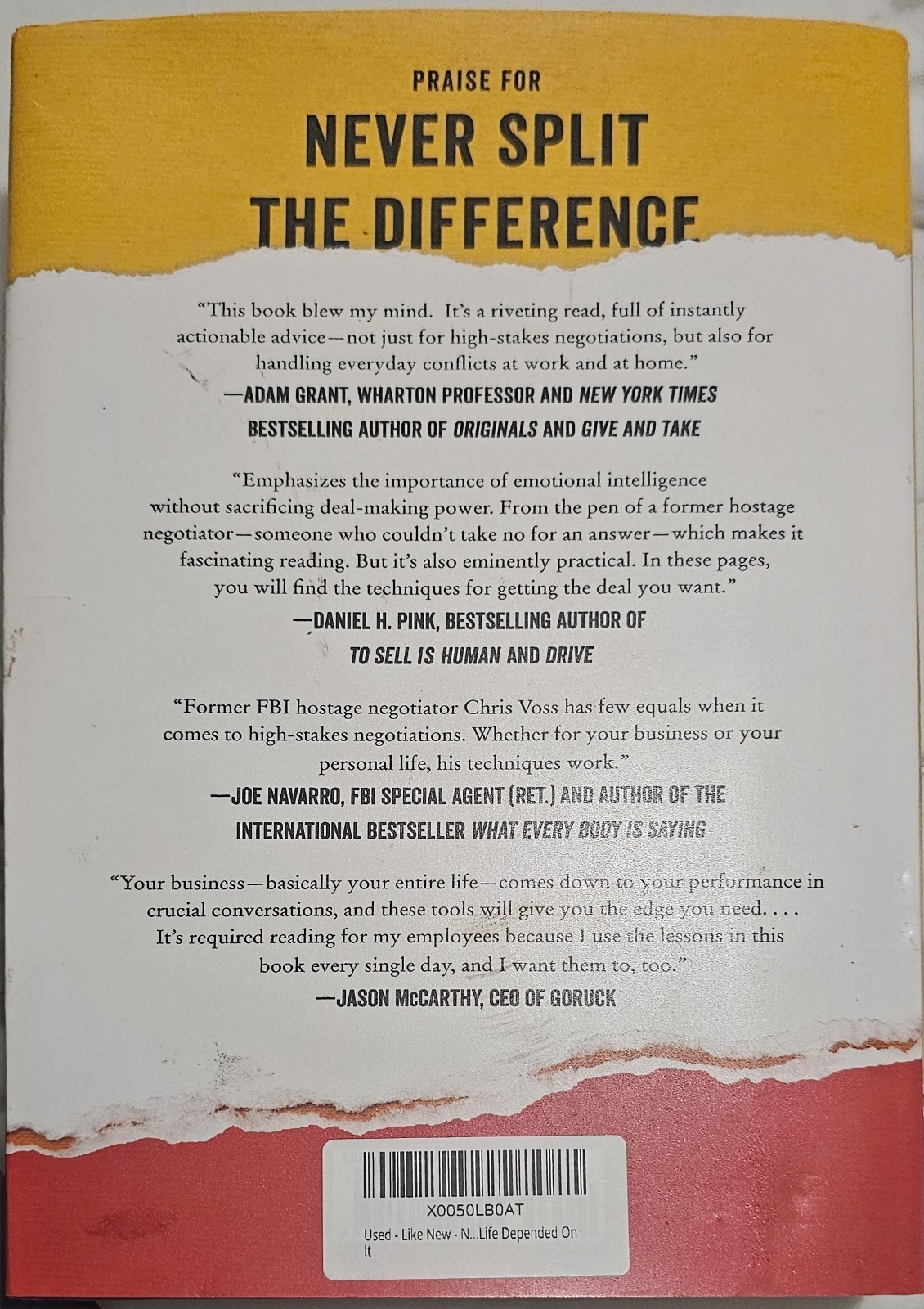 Never Split the Difference by Chris Voss and Tahl Raz (2016, Hardcover)