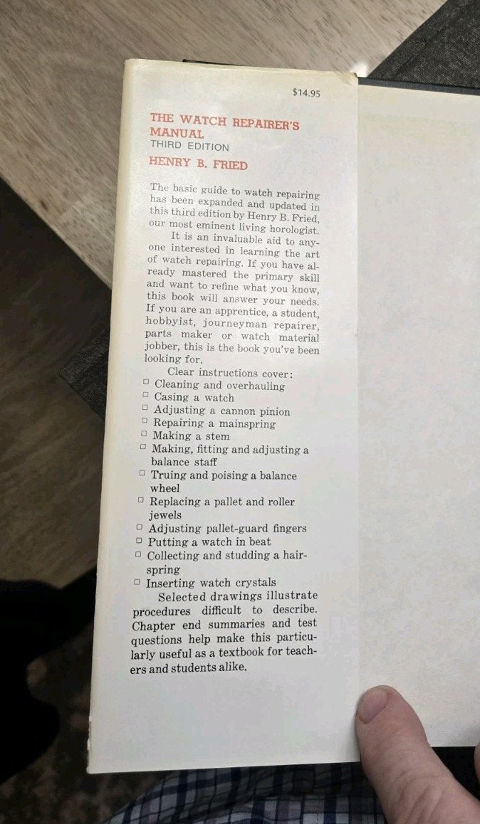 THE WATCH REPAIRER’S MANUAL BY HENRY FRIED 1974 THIRD EDITION HC/DJ VERY NICE!