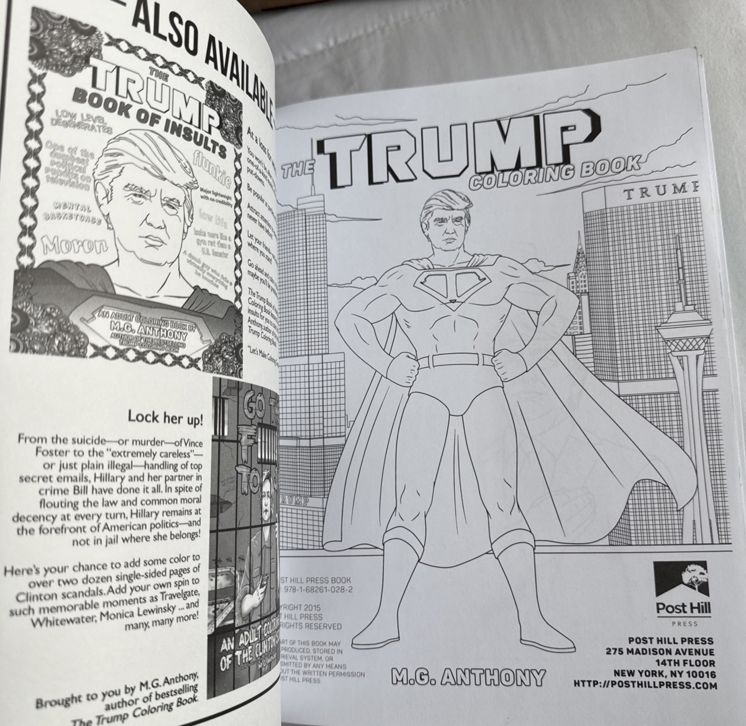 “THE TRUMP COLORING BOOK” by M.G. ANTHONY President Donald J POST HILL PRESS