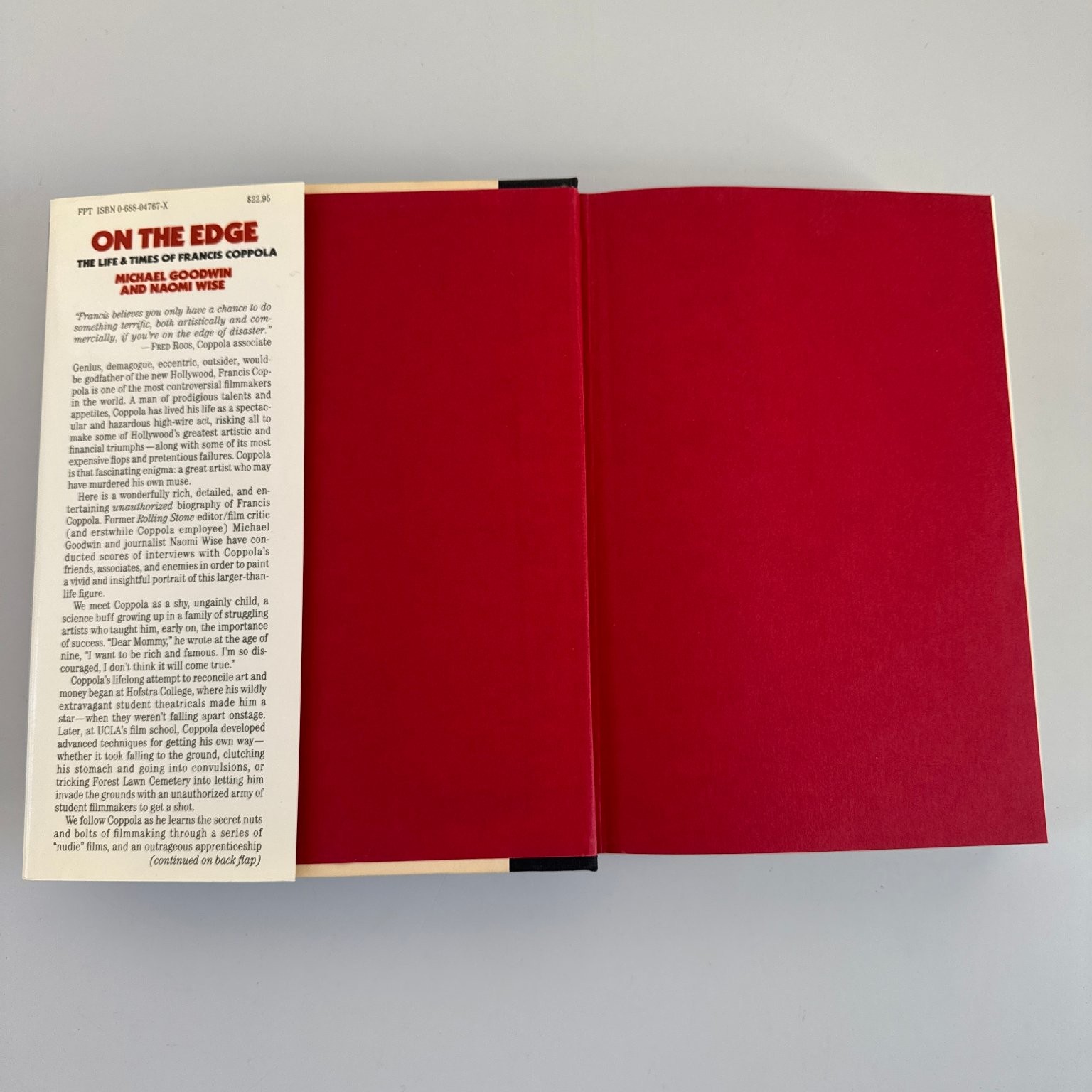 On The Edge Life & Times of Francis Coppola Goodwin Wise 1989 1st Ed Morrow