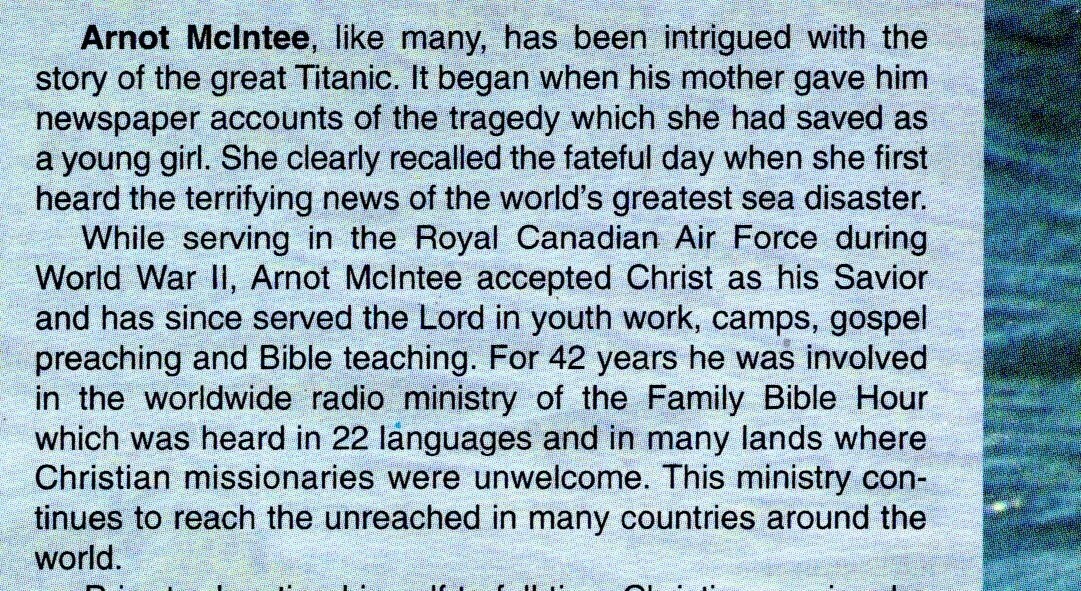 The TITANIC TRAGEDY Arnot P. McIntee 84 pages Clear and Descriptively written