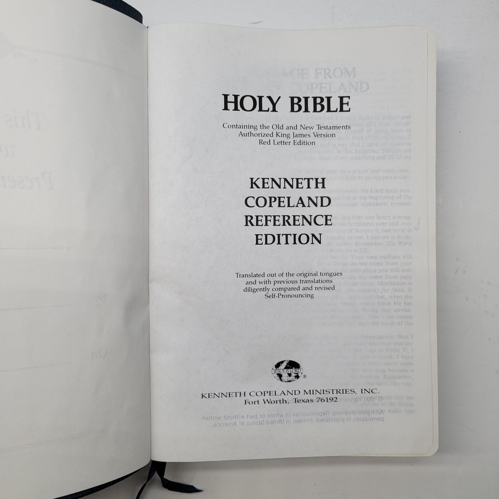 Kenneth Copeland Bible 1991 Genuine Leather Navy Blue Reference Concordance KJV