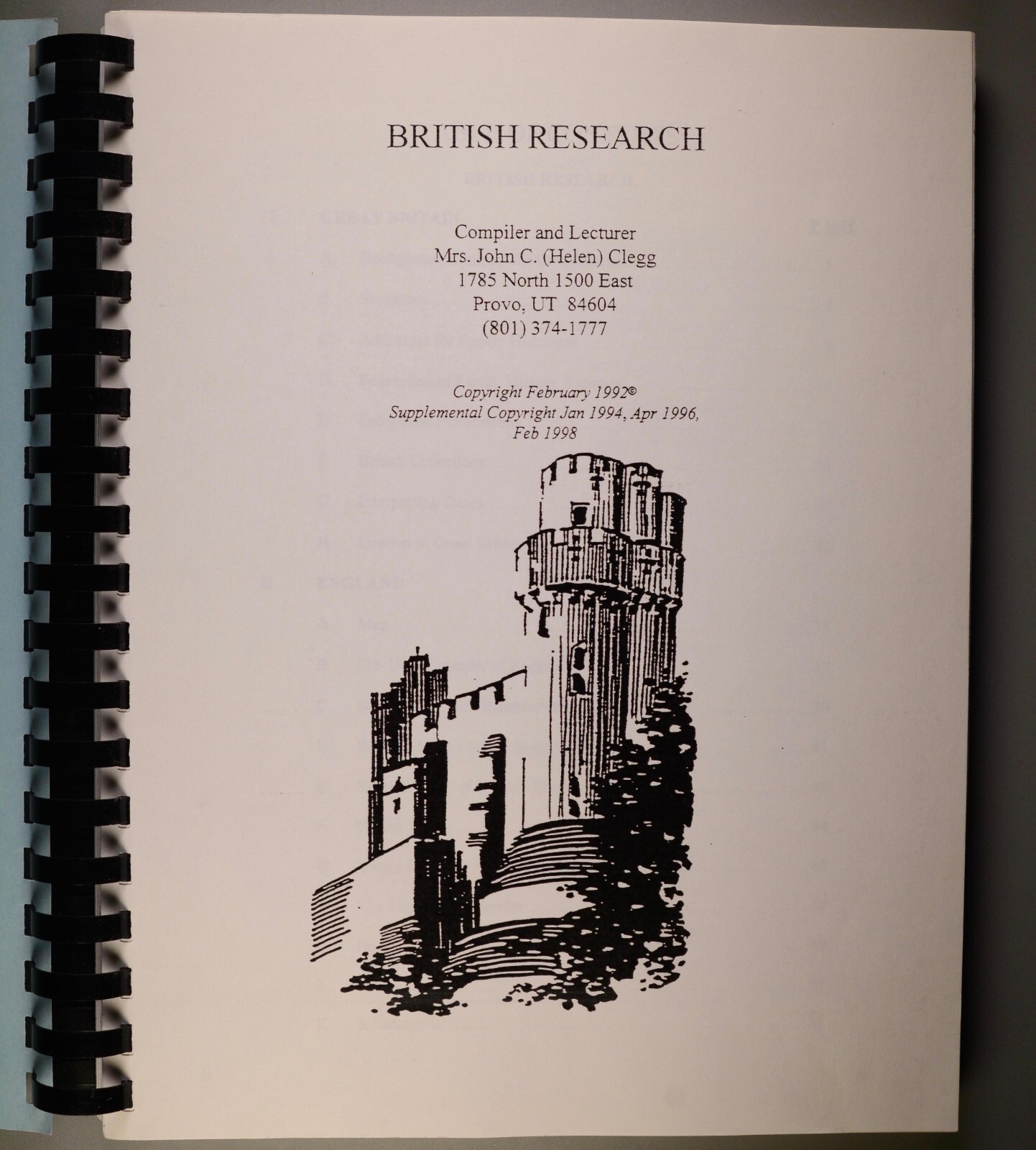 Elderhostel British Research Syllabus 1998 BYU Genealogy Seminar Helen Clegg