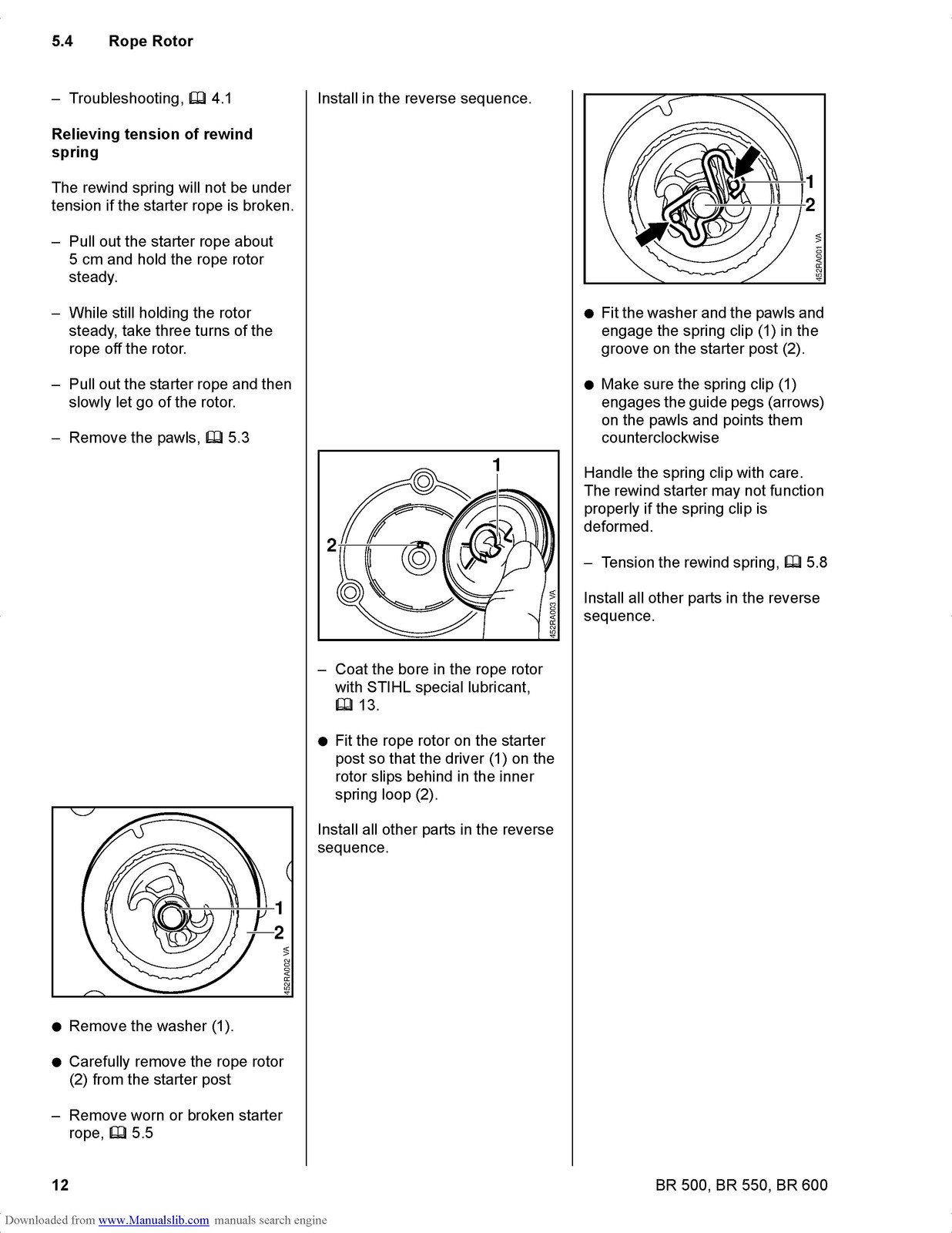 STIHL BR 500 550 600 Backpack Blower Service Manual 2009 – WIRE BOUND – COVERS