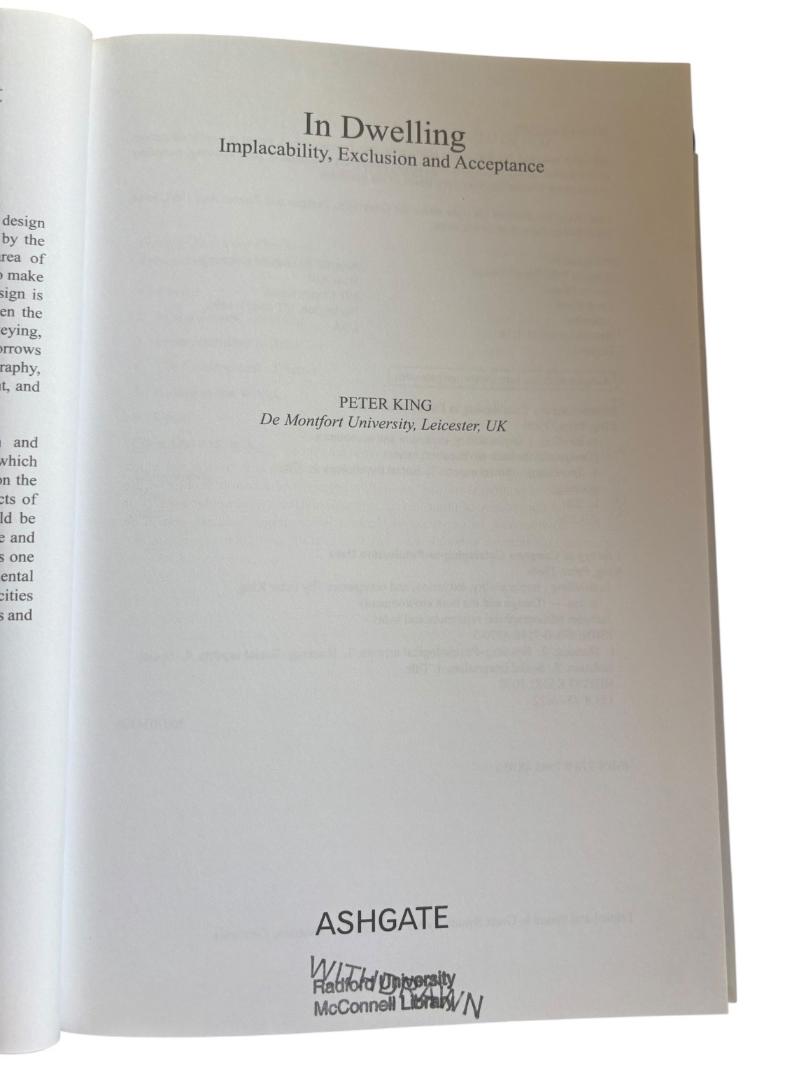 In Dwelling Peter King 2008 Implacability Exclusion Acceptance Ashgate
