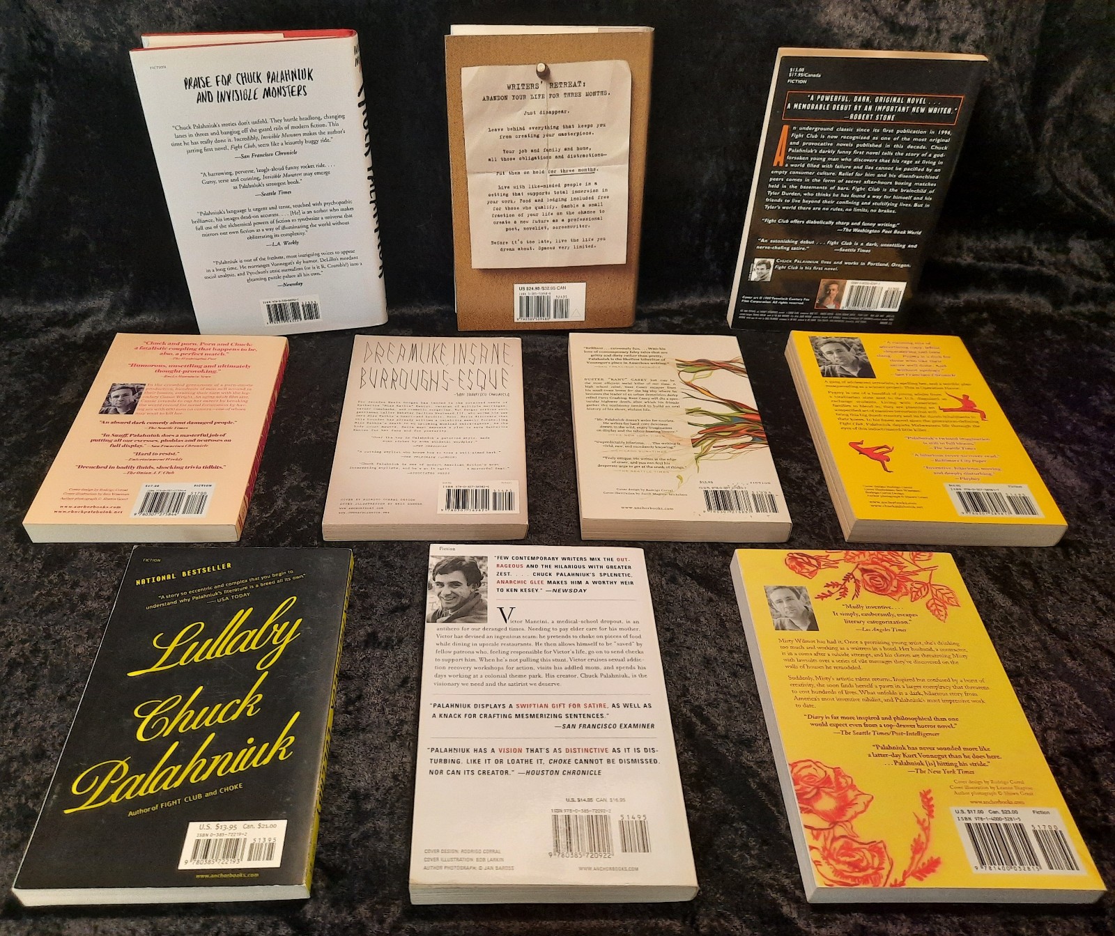 Chuck Palahniuk 10 Book Lot Fight Club Diary Choke Snuff Pygmy Lullaby Haunted +