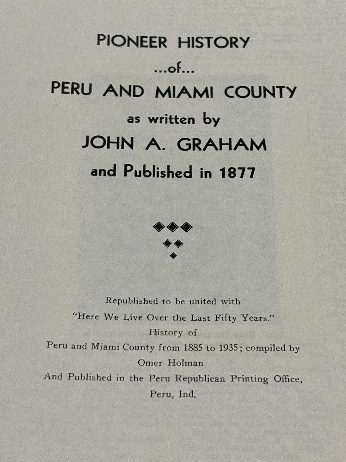 Five Rare Peru Miami County Indiana Books 1834-1935 History Photos 1979 Reprint